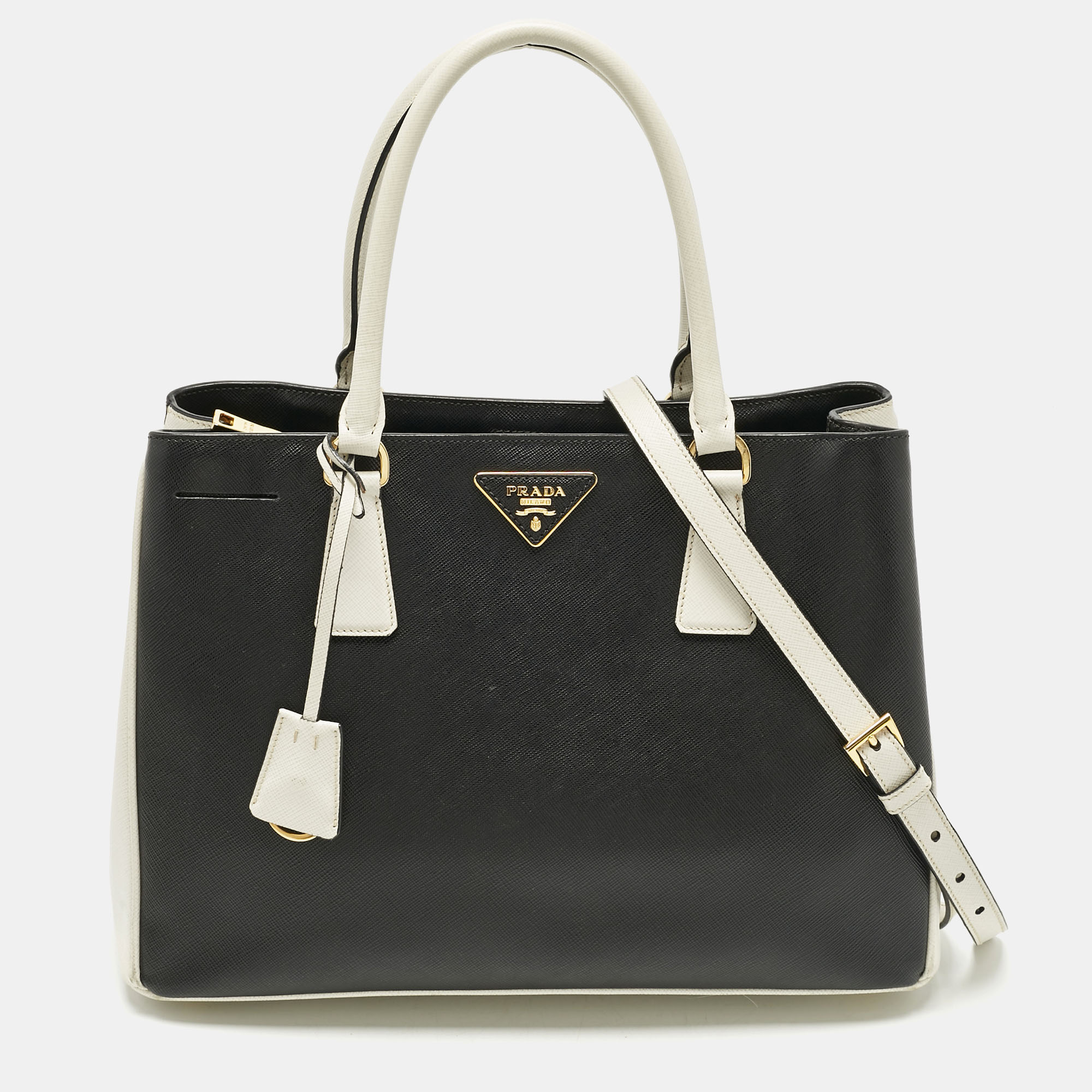 

Prada Black/White Saffiano Leather  Open Tote