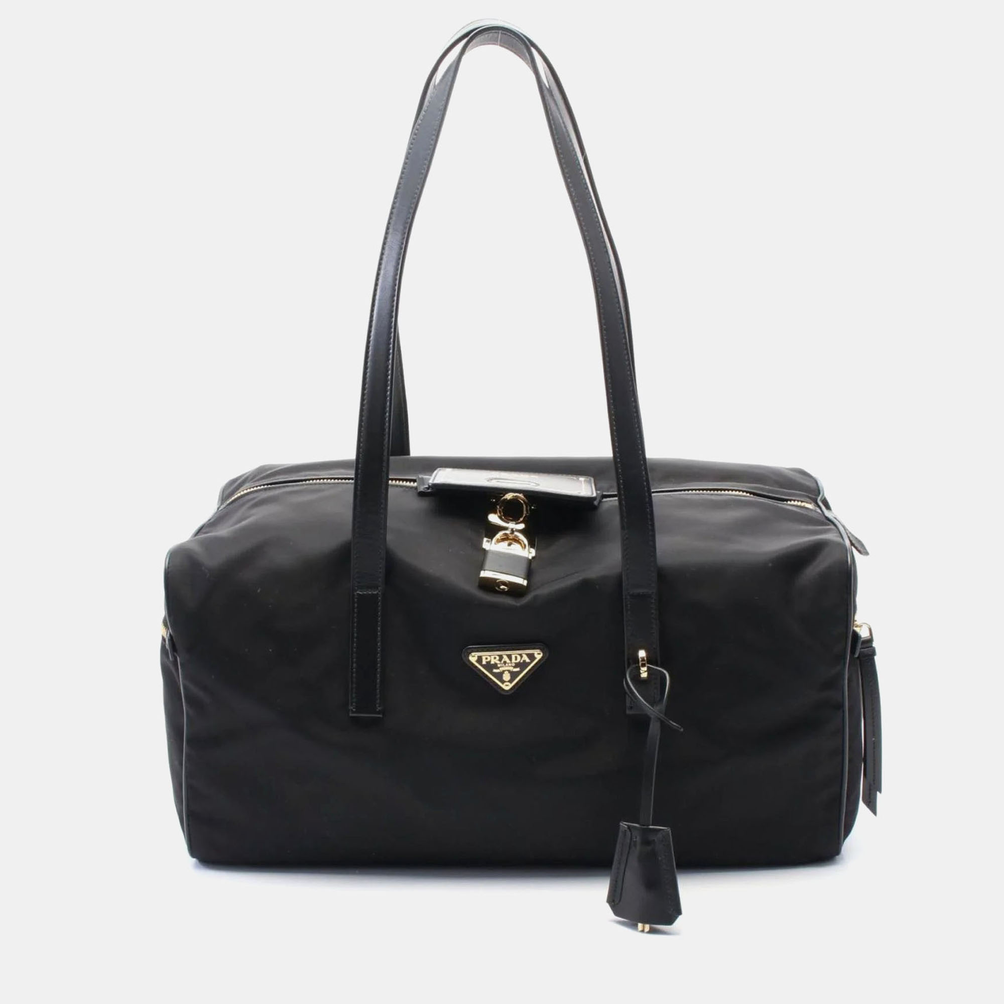 Pre-owned Prada Re-nylon Large Shoulder Bag Nylon Leather Black