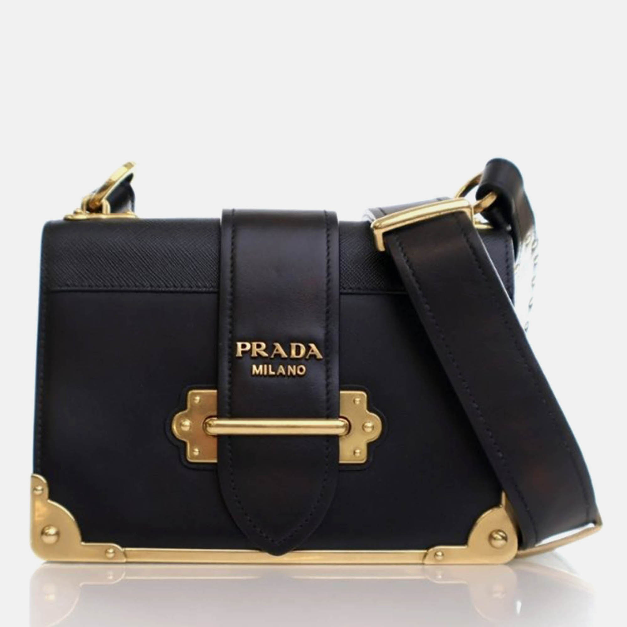 

Prada Cahier Small Black Saffiano and Calfskin Shoulder Bag