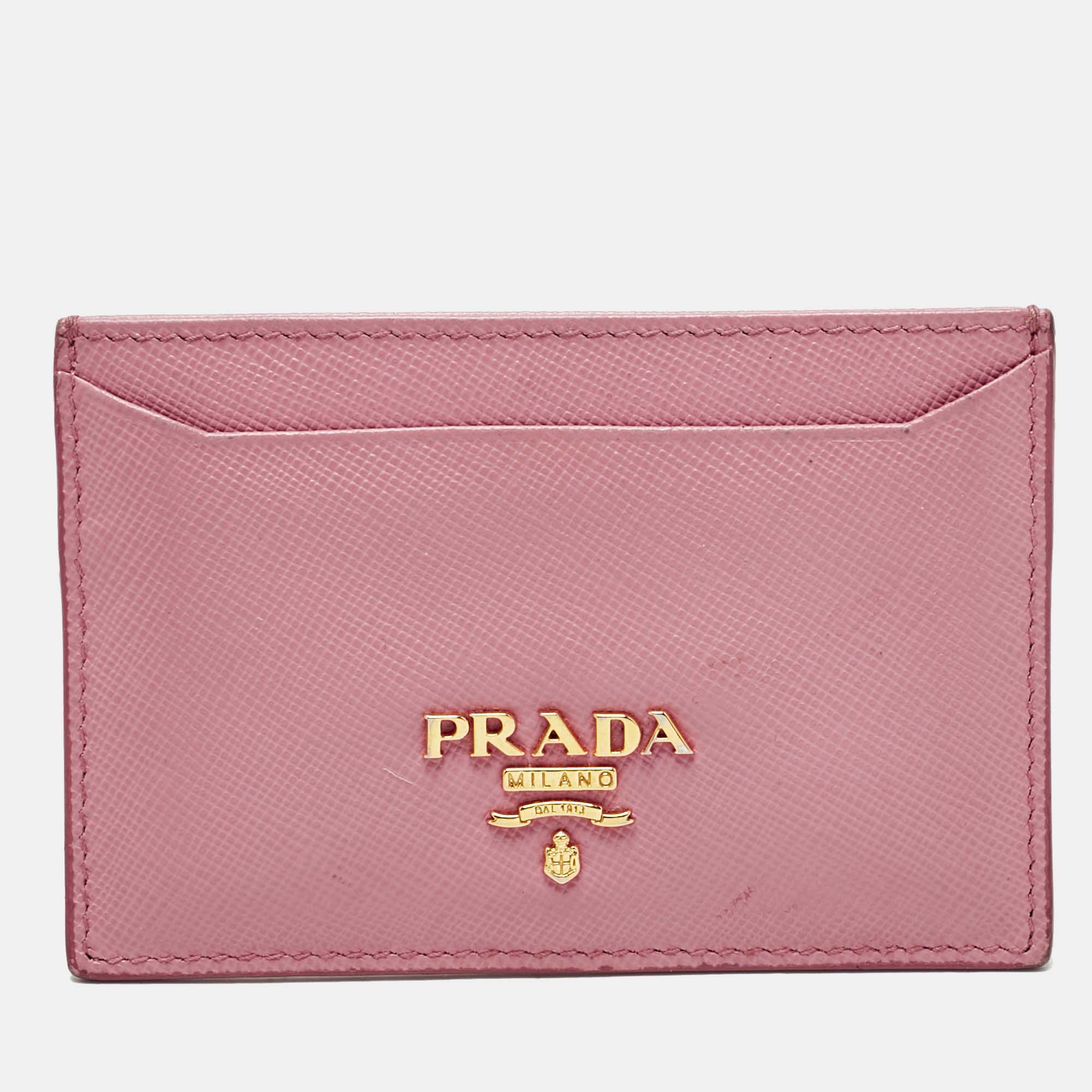 

Prada Pink Saffiano Leather Logo Card Holder