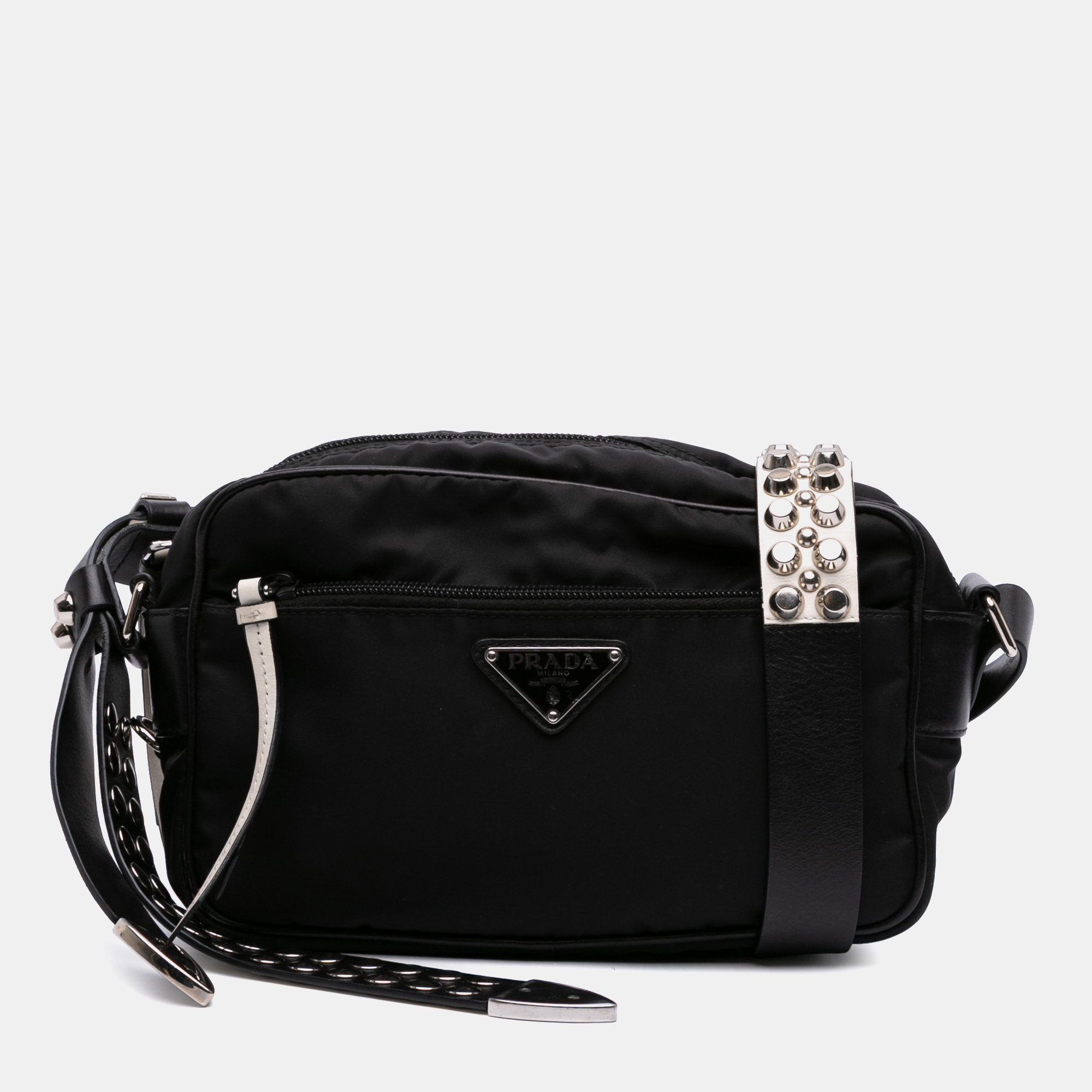 

Prada Black Tessuto Studded Strap Camera Bag