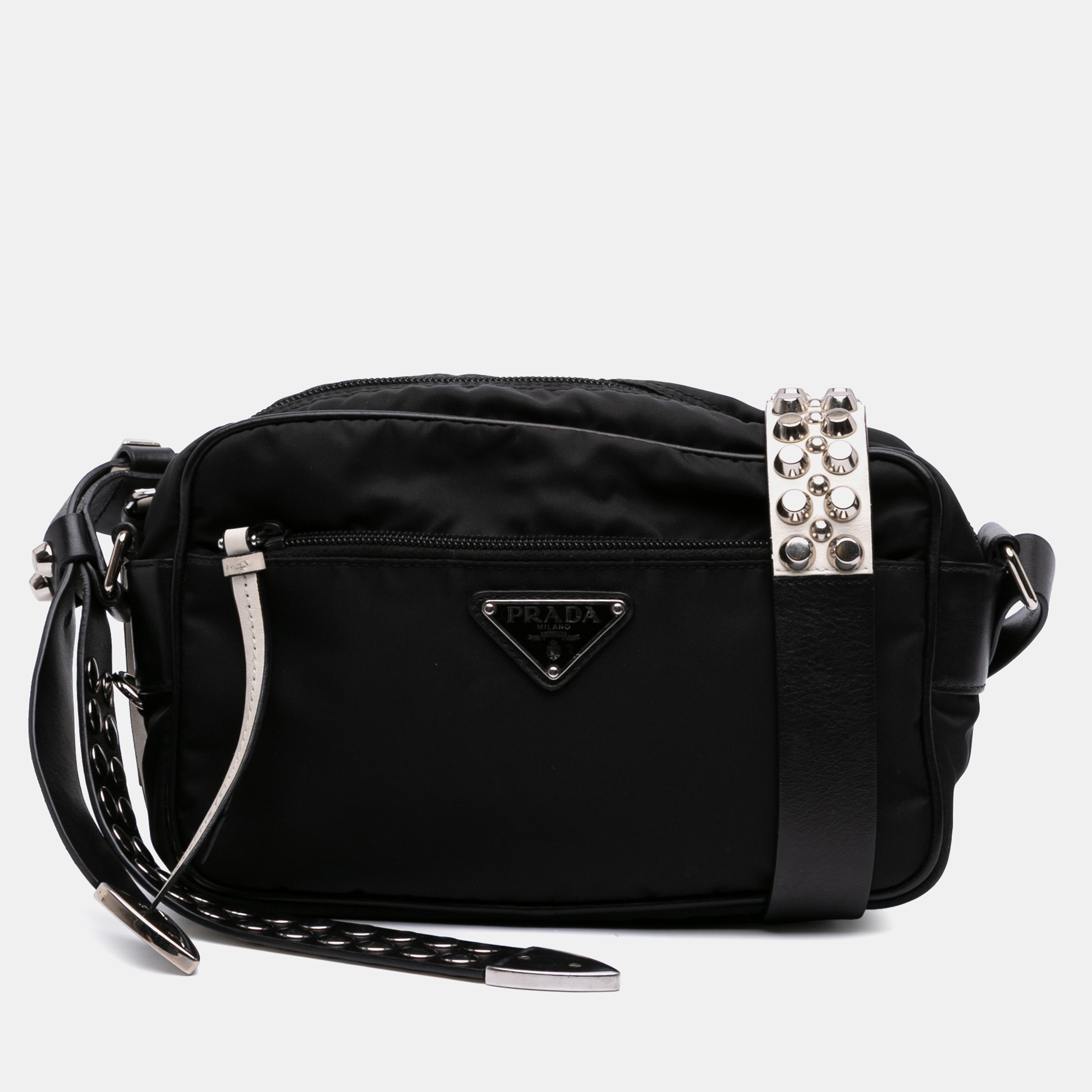 

Prada Black Tessuto Studded Strap Camera Bag