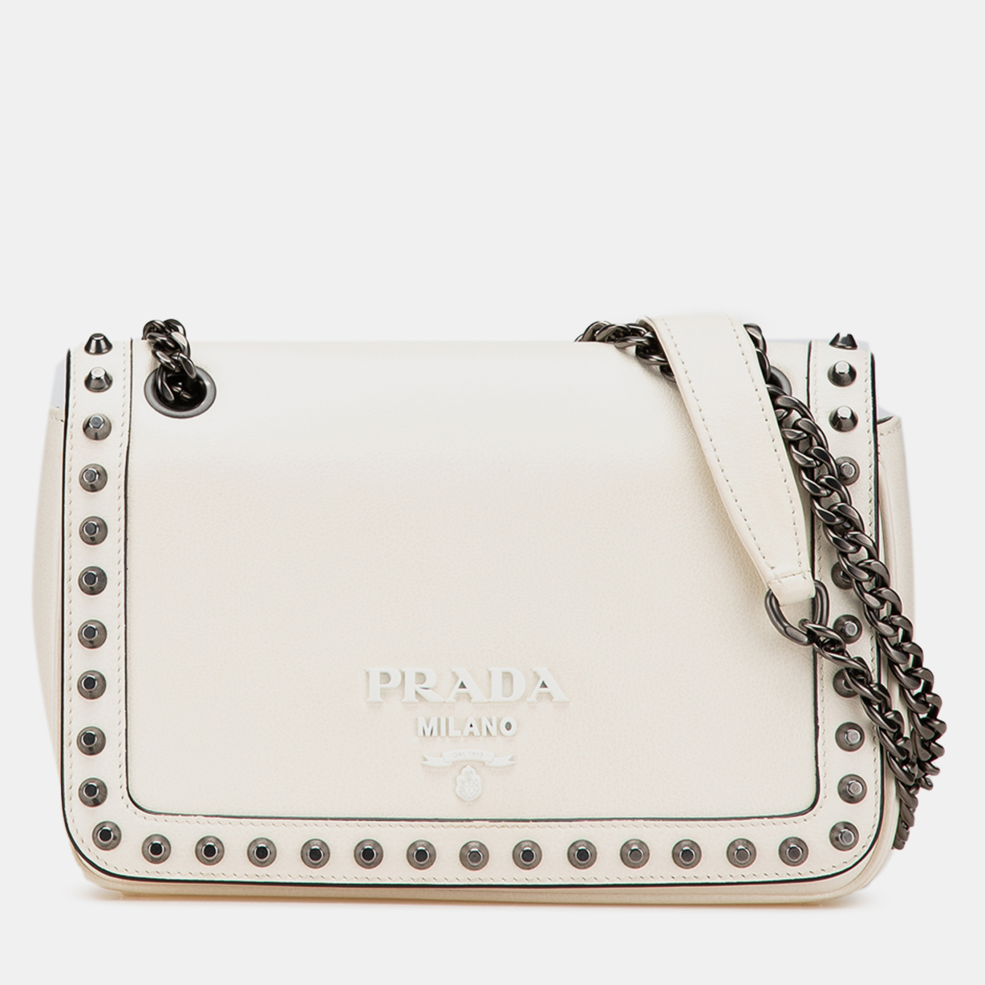 

Prada White Glace Calfskin Studded Crossbody