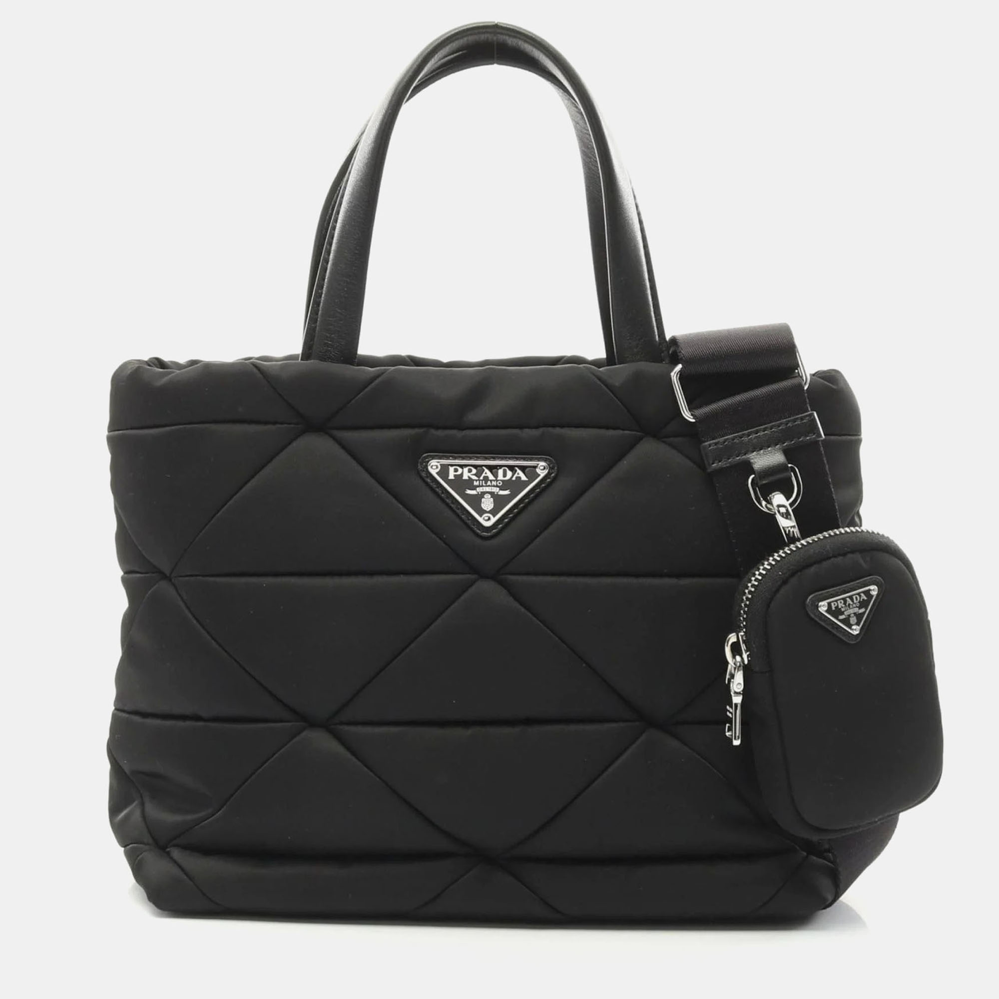 Pre-owned Prada Tessuto Quiltin Re-nylon Padded Tote Bag Nylon Black