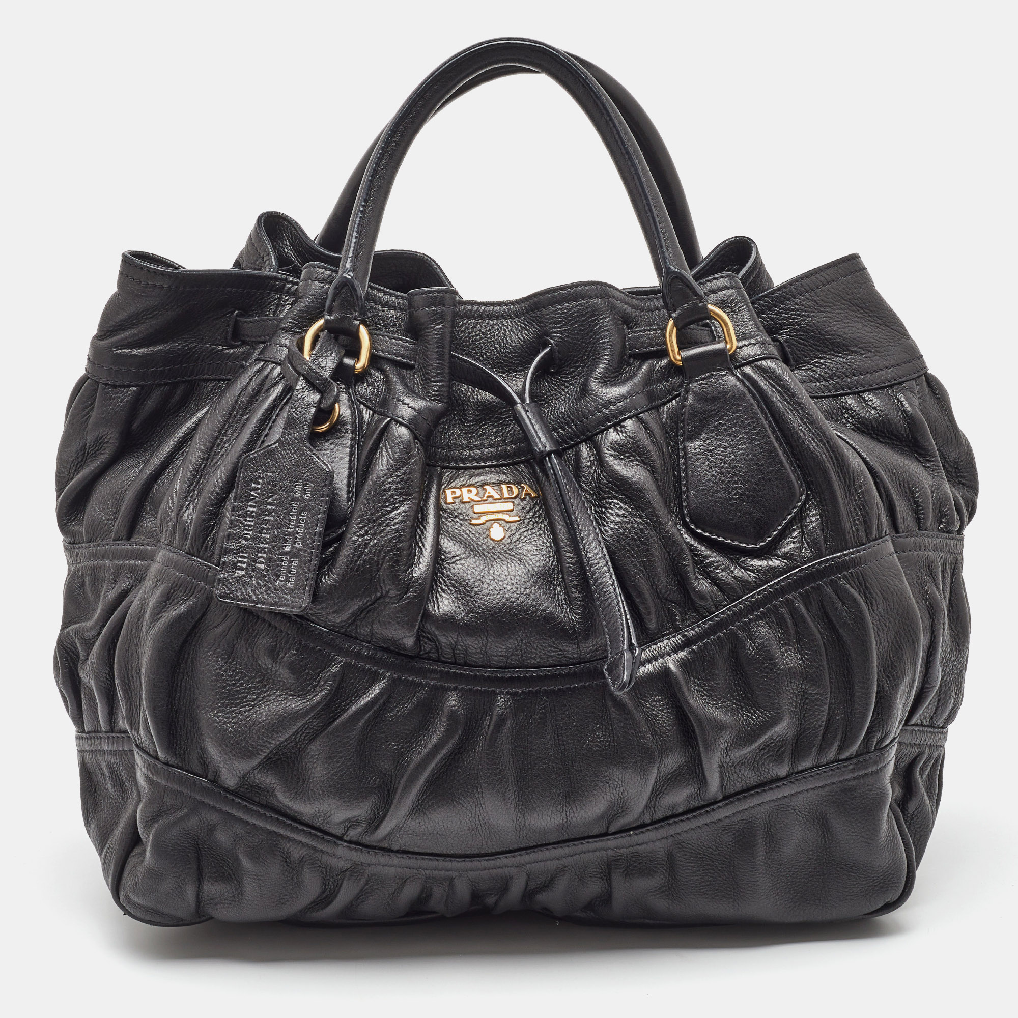 

Prada Black Leather Cervo Drawstring Bag