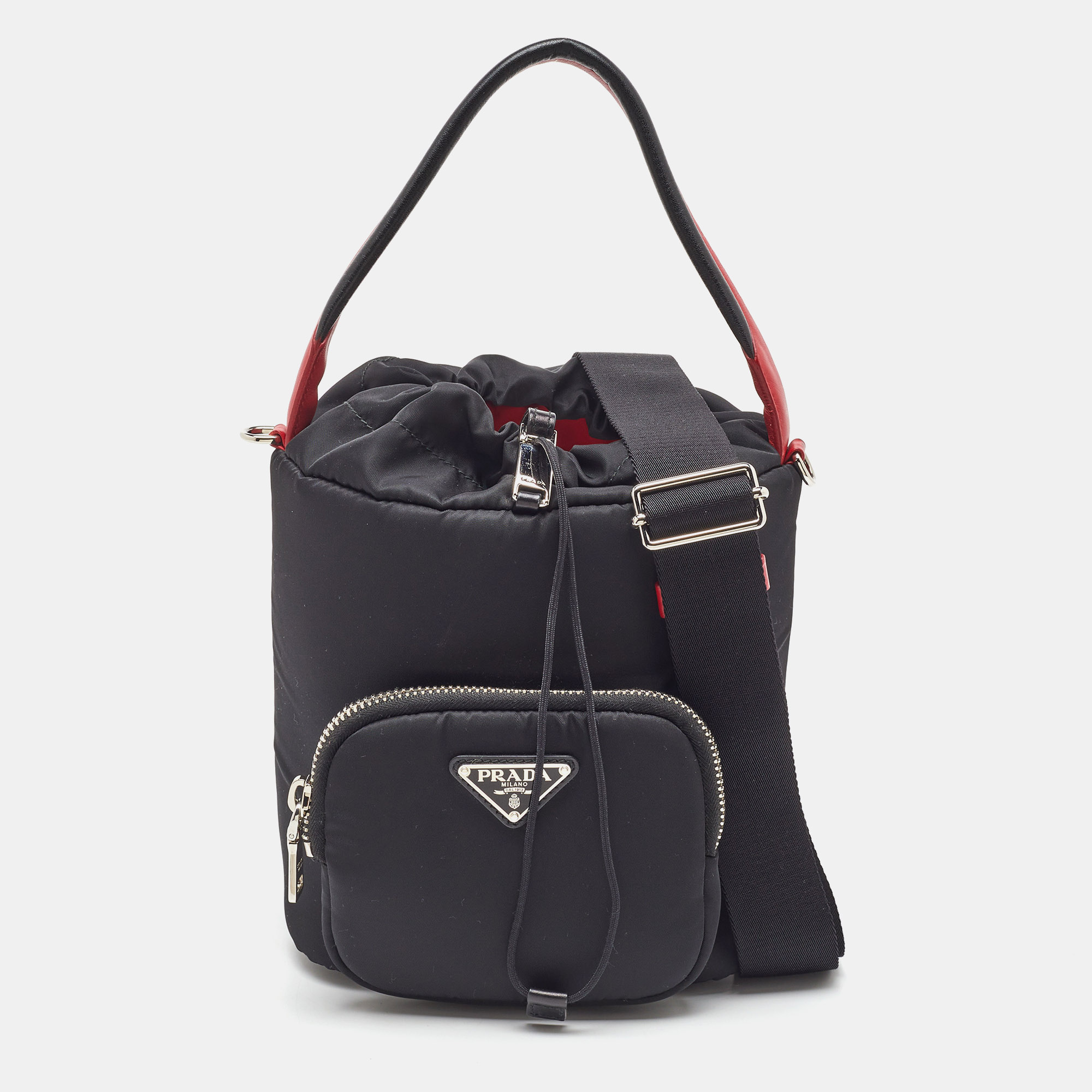 

Prada Black/Red Nylon and Leather Puffer Cargo Pocket Shoulder Bag