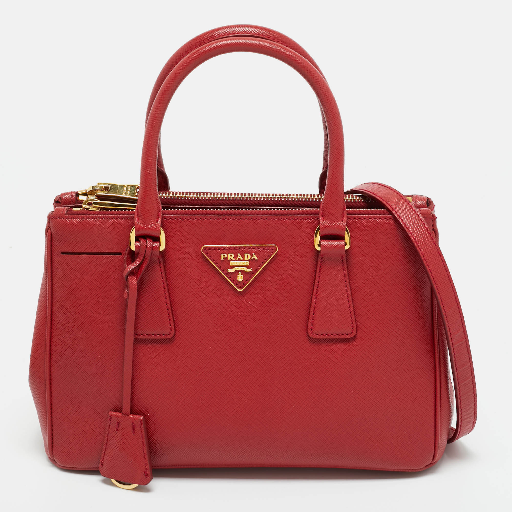 

Prada Red Saffiano Lux Leather  Galleria Double Zip Tote
