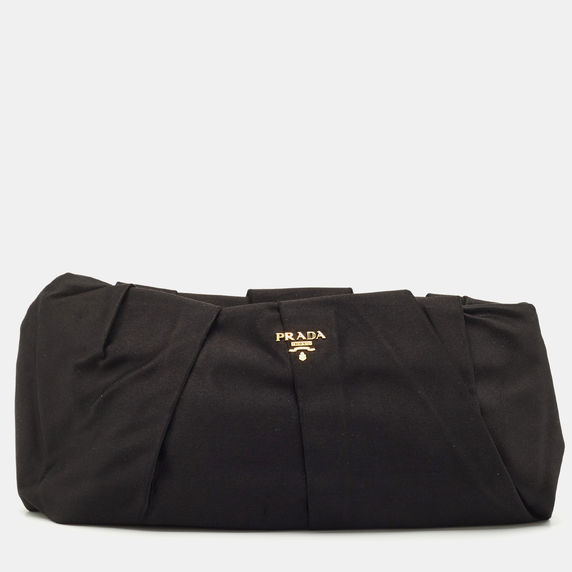 

Prada Black Satin Pleated Frame Clutch