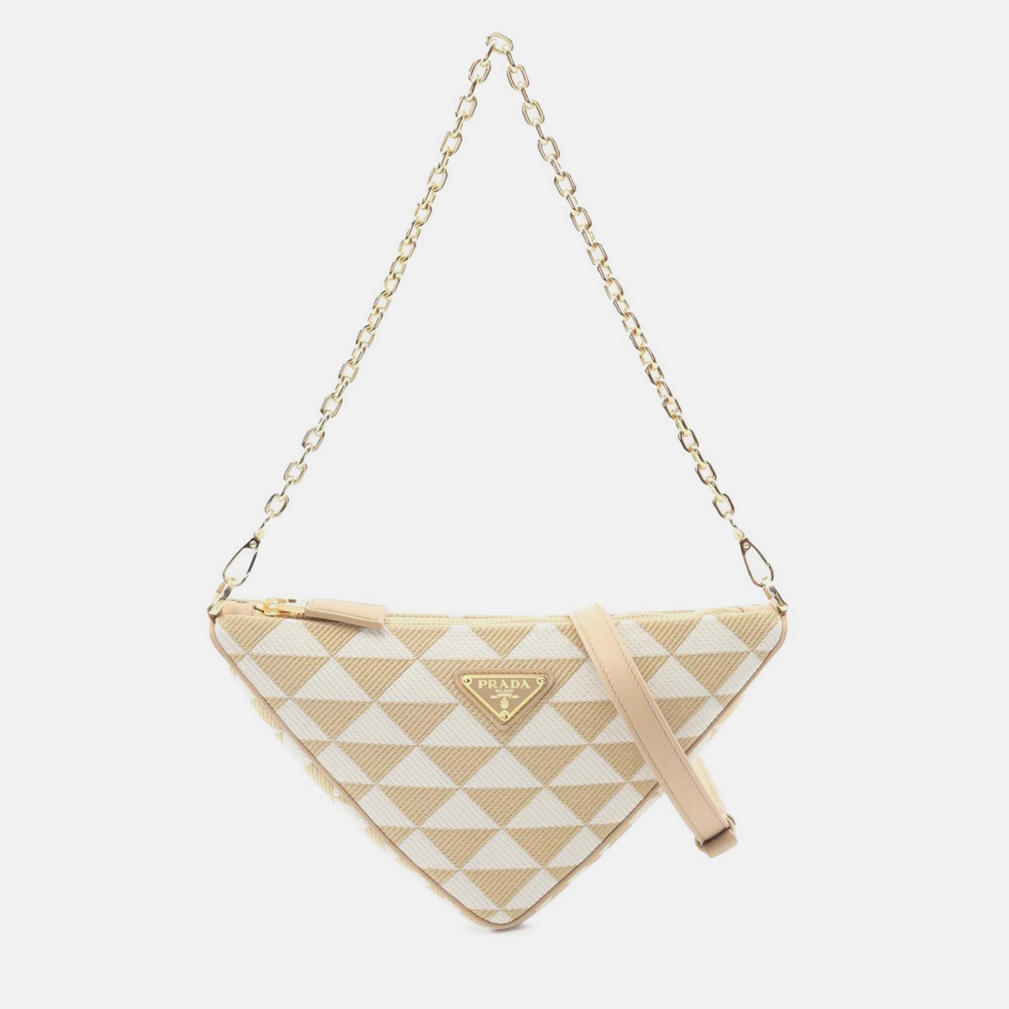 

Prada Triangle Symbole Mini Brown Jacquard Satchel Bag