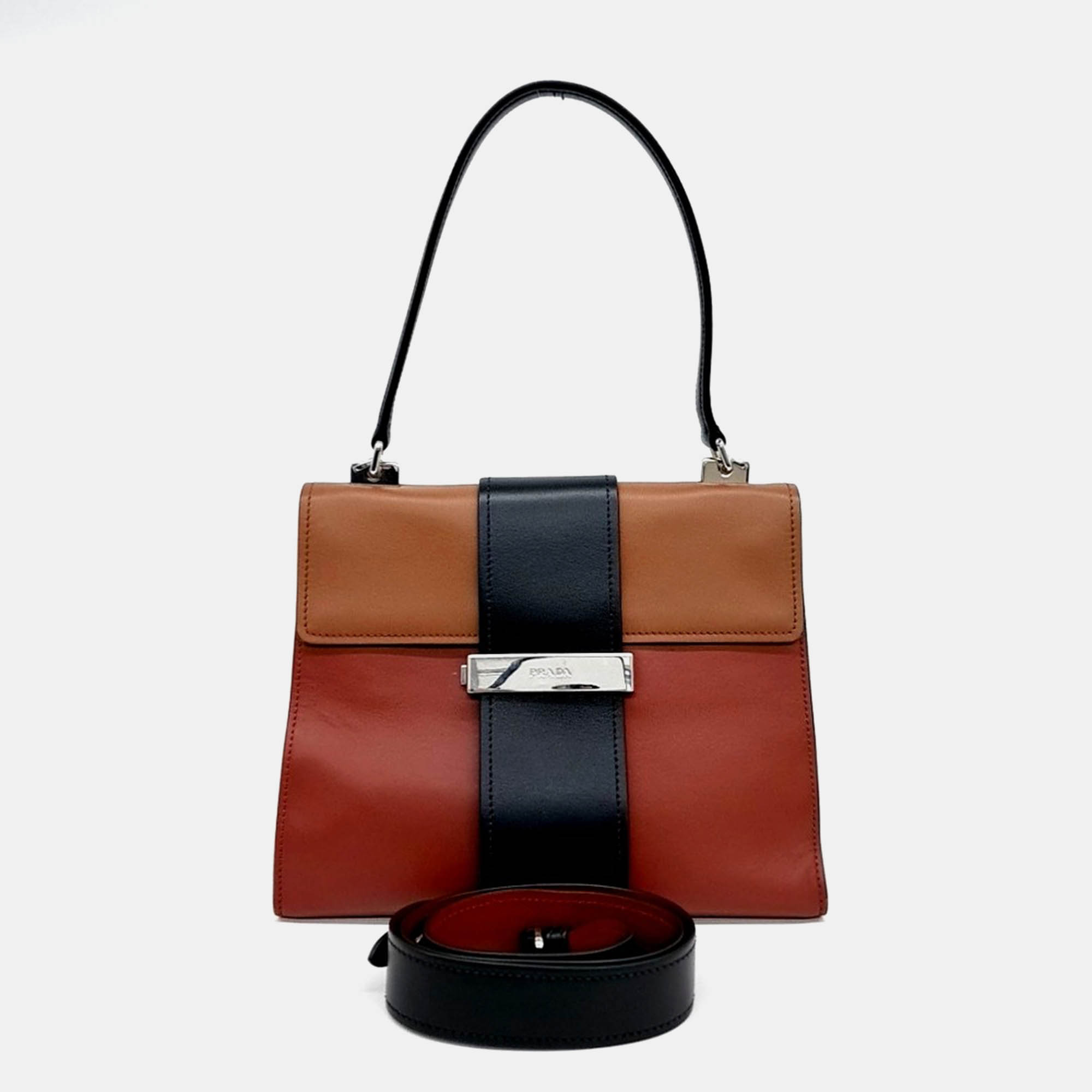 

Prada Brown/Red Leather Shoulder Bag