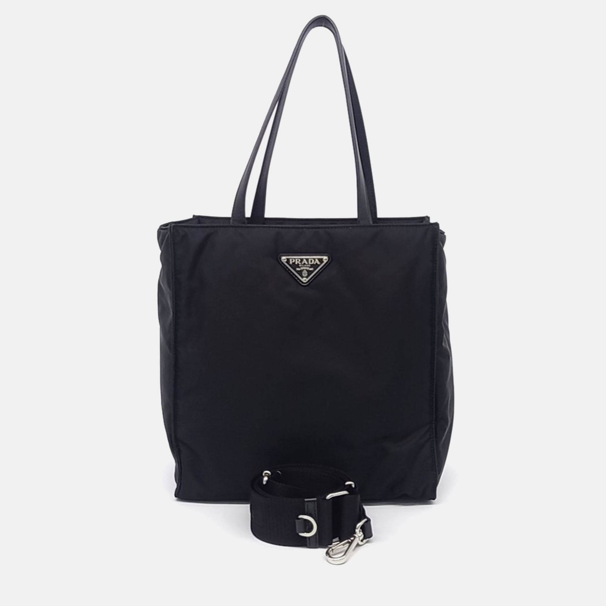 Pre-owned Prada Black Nylon Re-nylon Padded Tote And Shoulder Bag