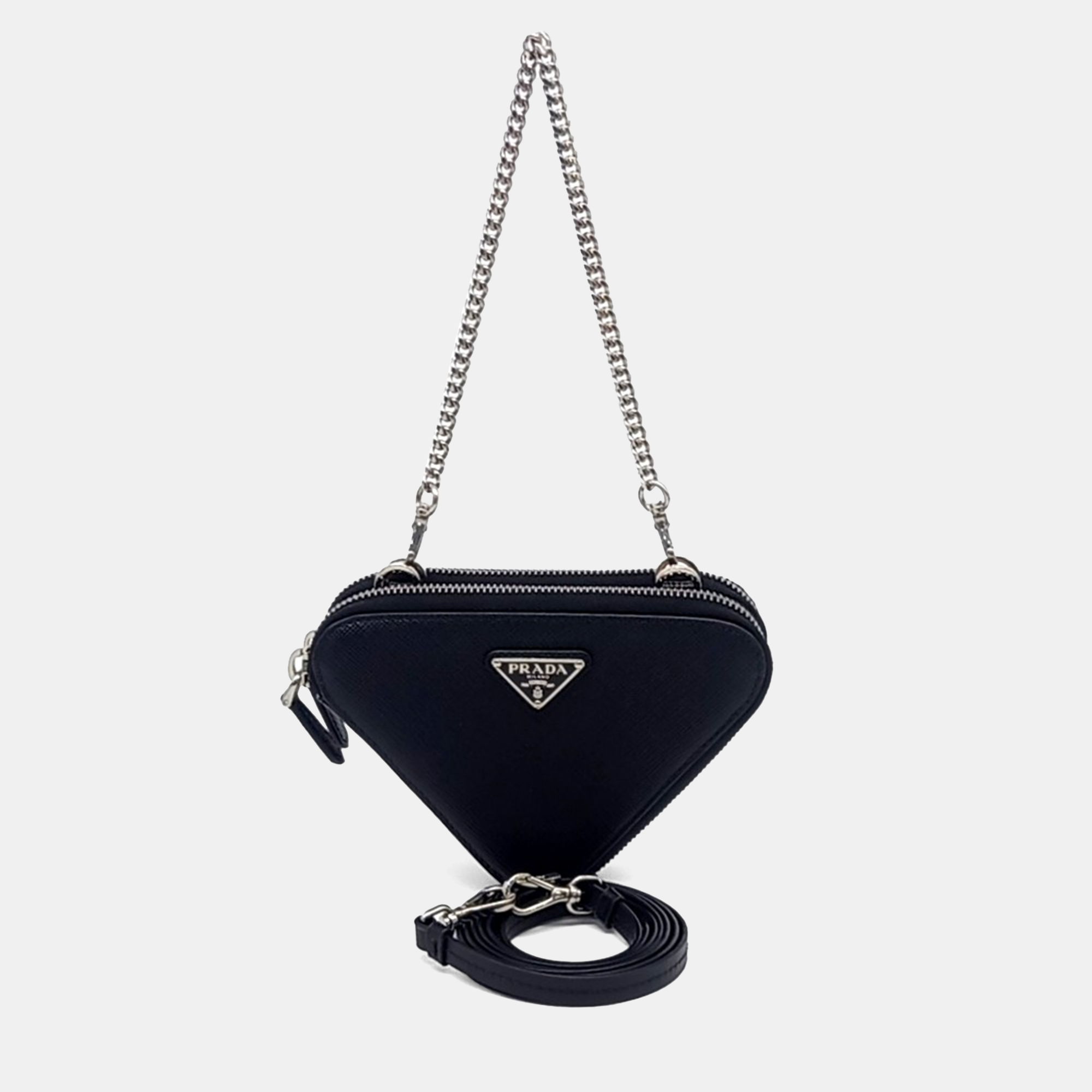 

Prada Black Leather Saffiano Triangle Mini Pouch