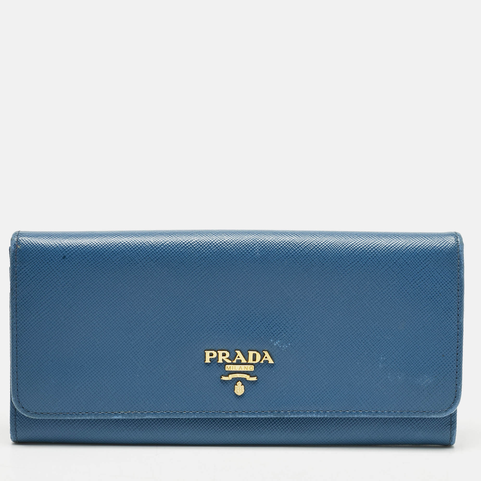 Pre-owned Prada Blue Saffiano Lux Leather Flap Continental Wallet