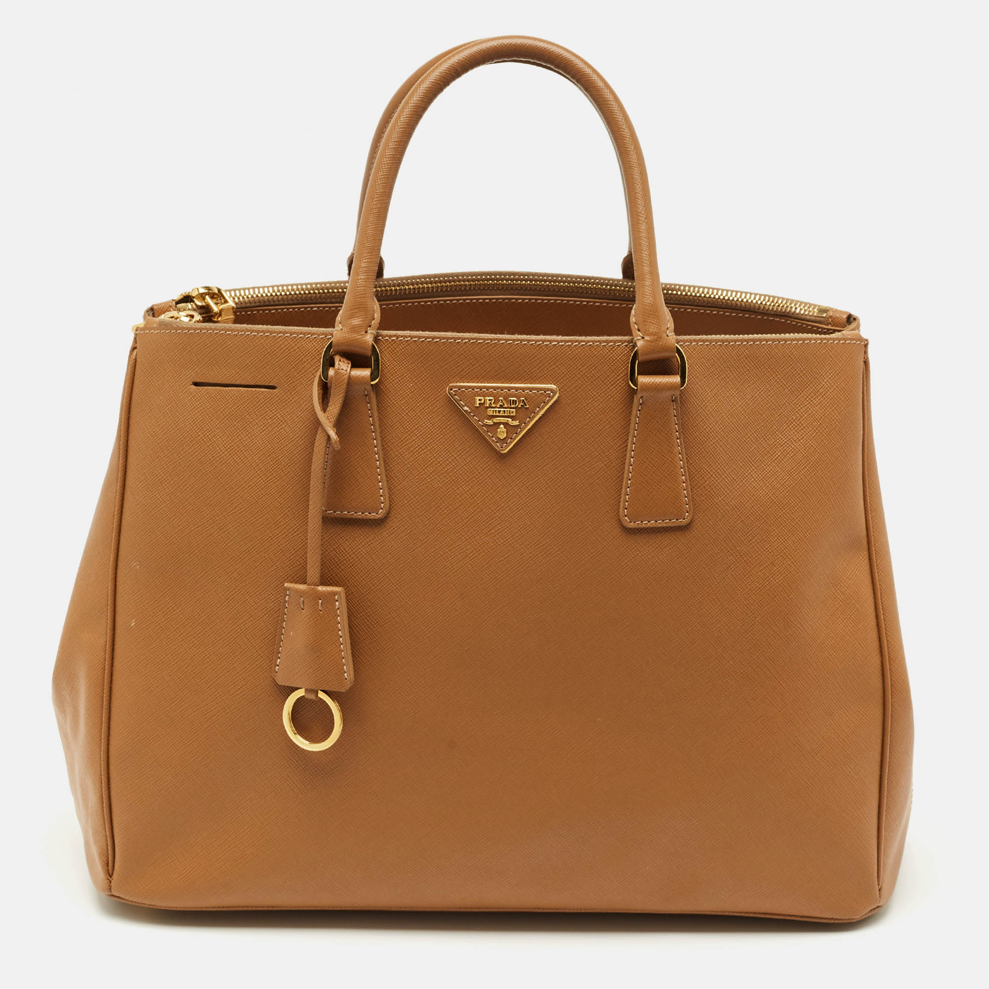

Prada Caramel Brown Saffiano Lux Leather  Galleria Double Zip Tote