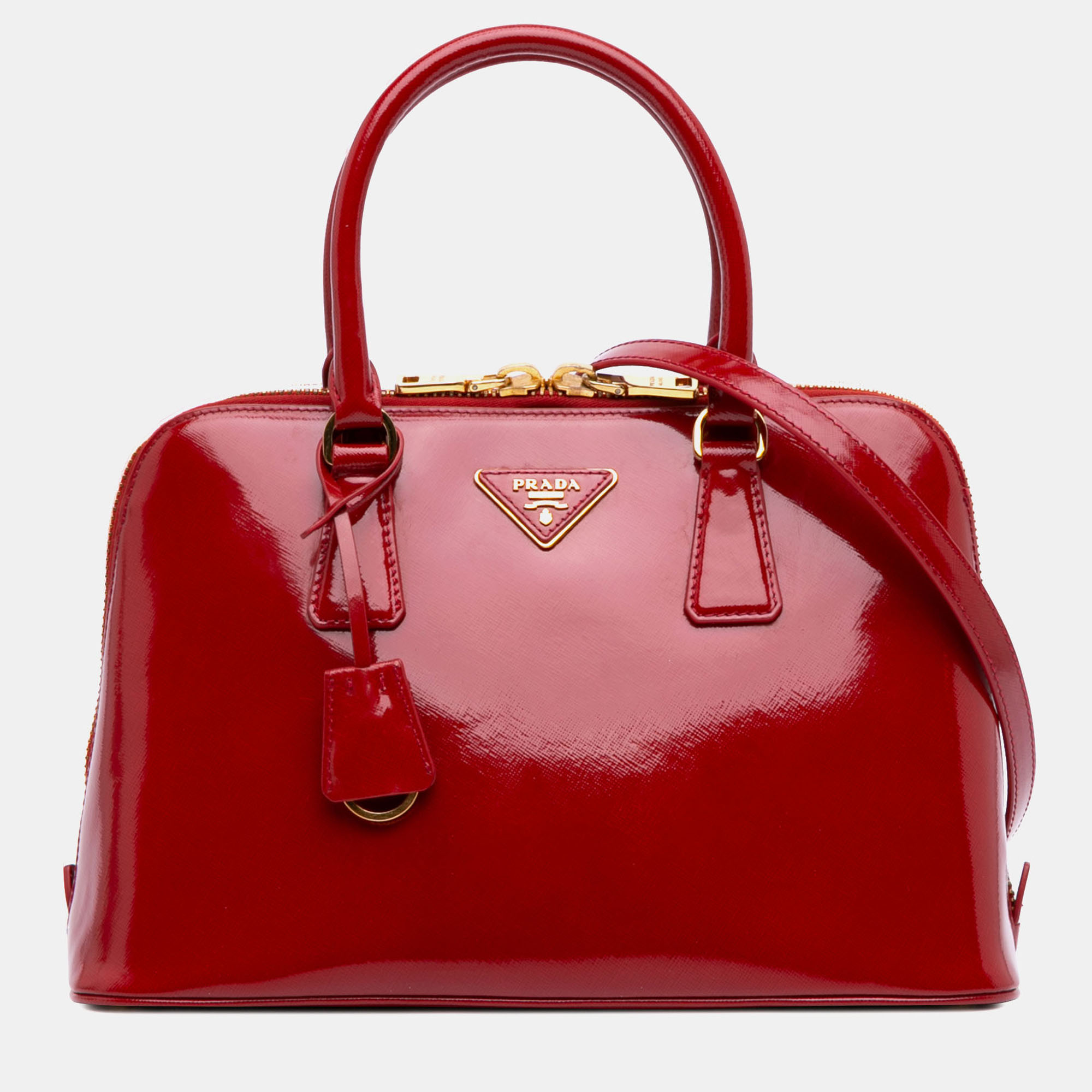 

Prada Red Medium Saffiano Vernice Promenade Satchel
