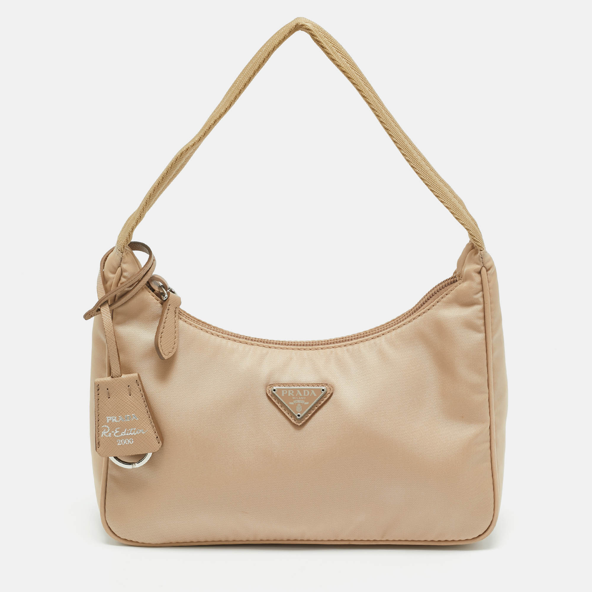Pre-owned Prada Beige Nylon Re-edition 2000 Shoulder Bag In Sand