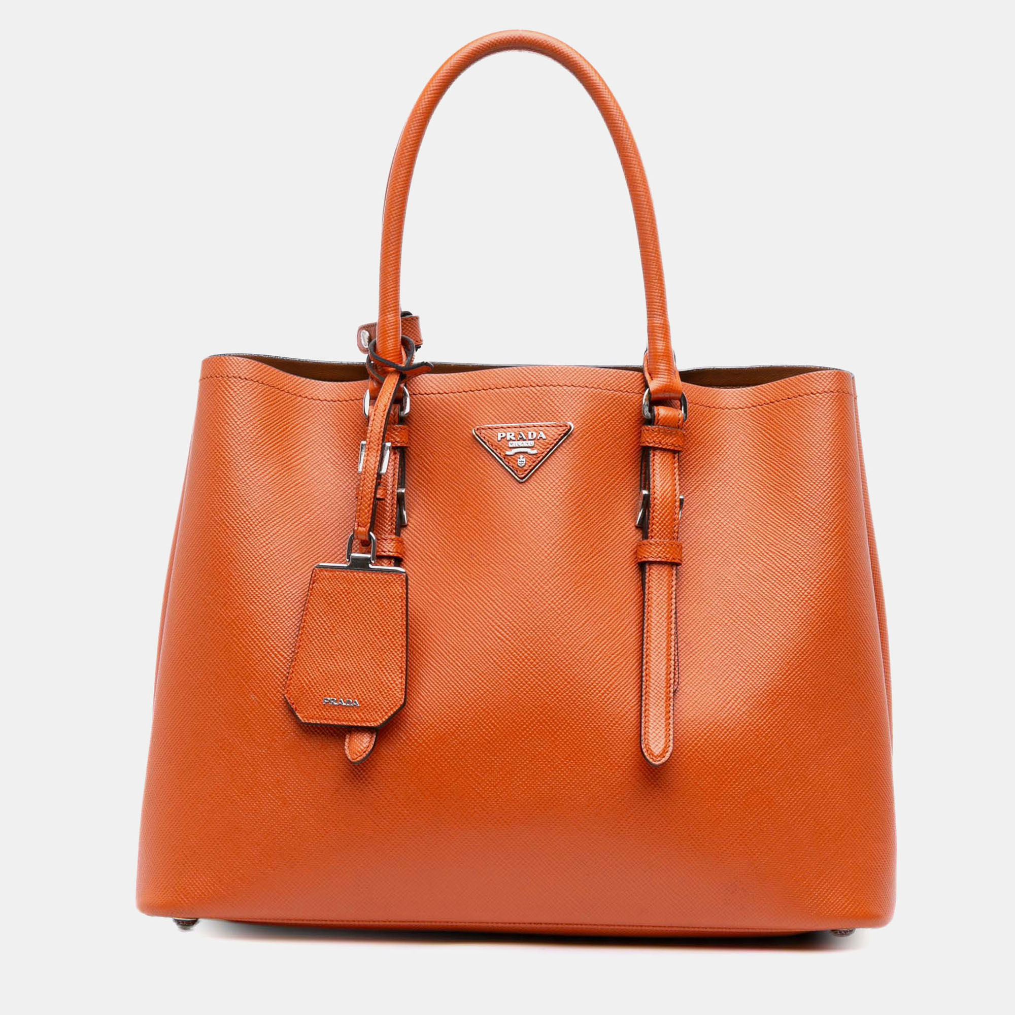 

Prada Orange Medium Saffiano Cuir Double Satchel