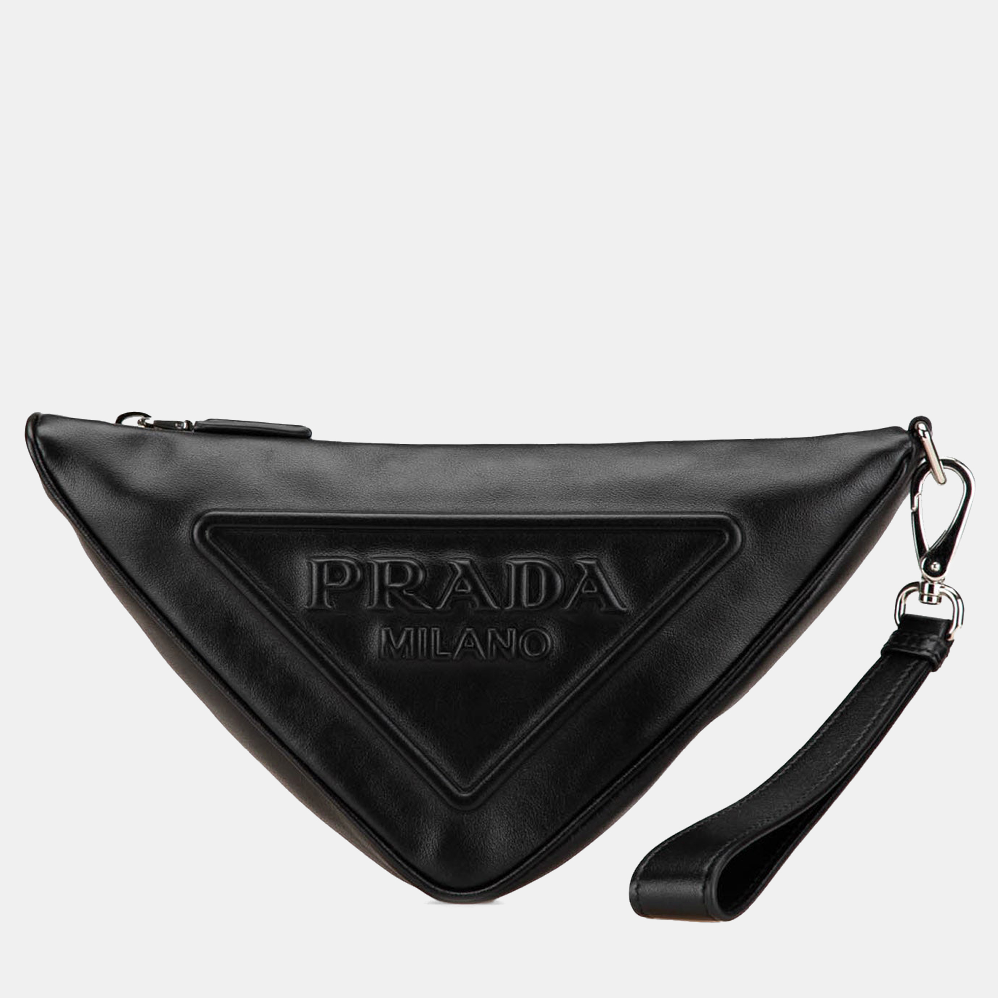 

Prada Grace Lux Black Embossed Leather Triangle Wristlet Pouch