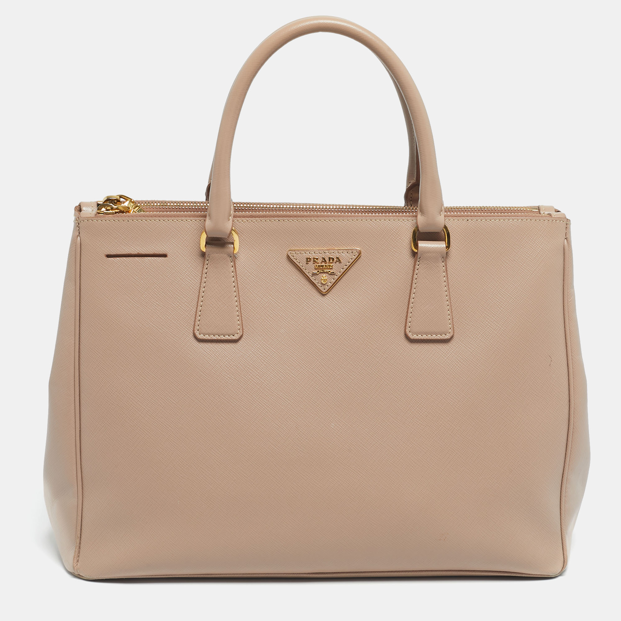 

Prada Nude Saffino Leather  Double Zip Tote, Pink