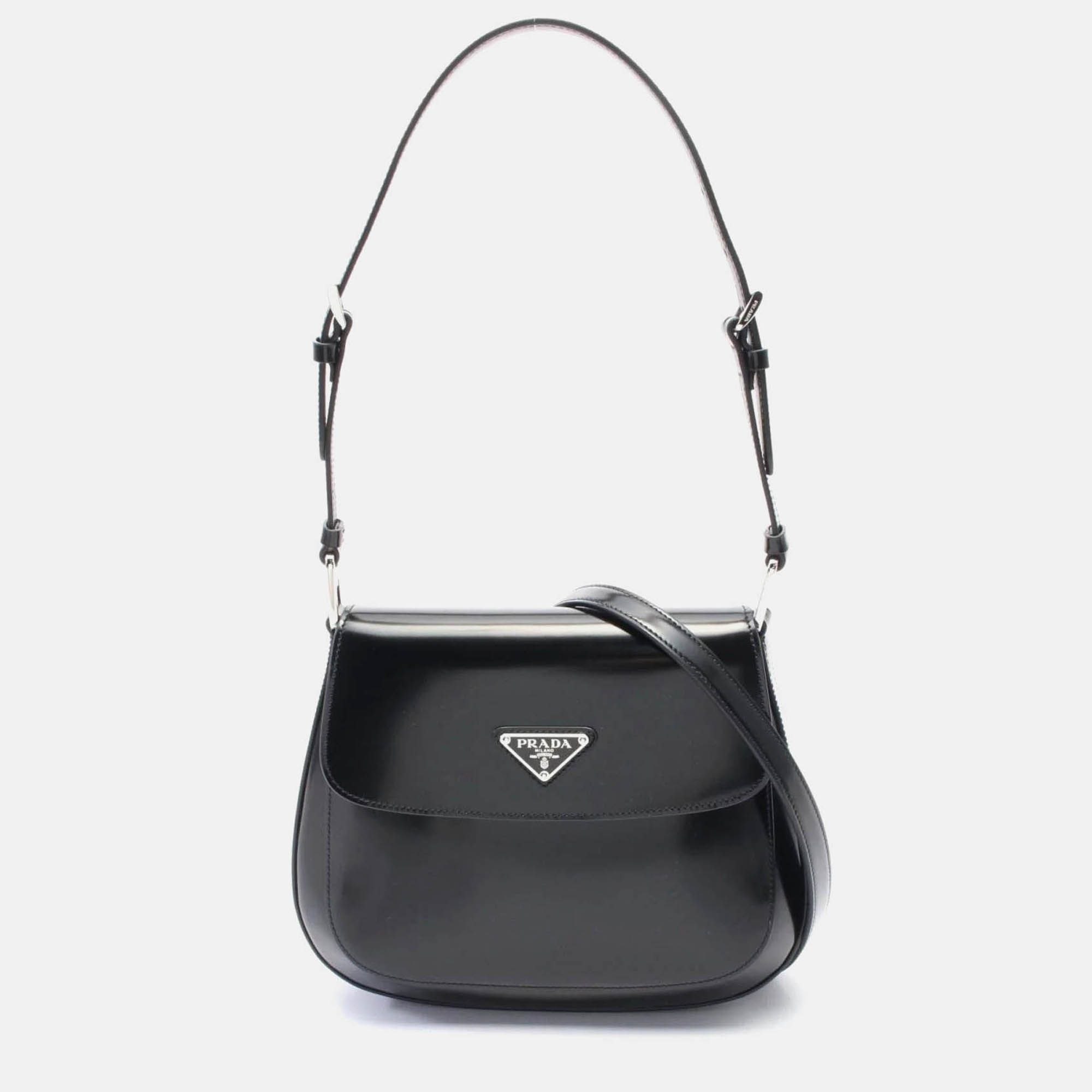 

Prada Cleo Brushed Black Leather Shoulder Bag