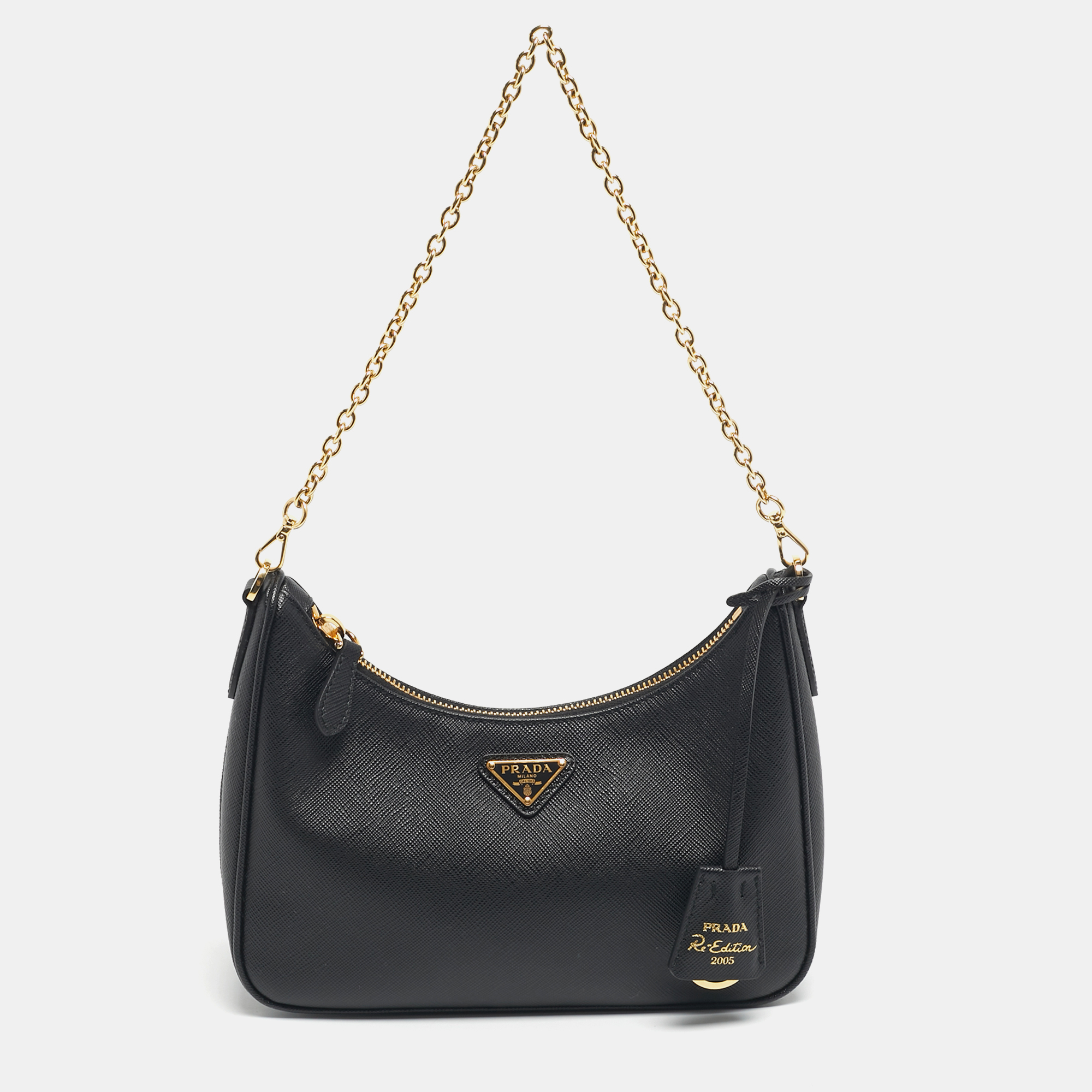 Pre-owned Prada Black Saffiano Leather Re-edition 2005 Shoulder Bag