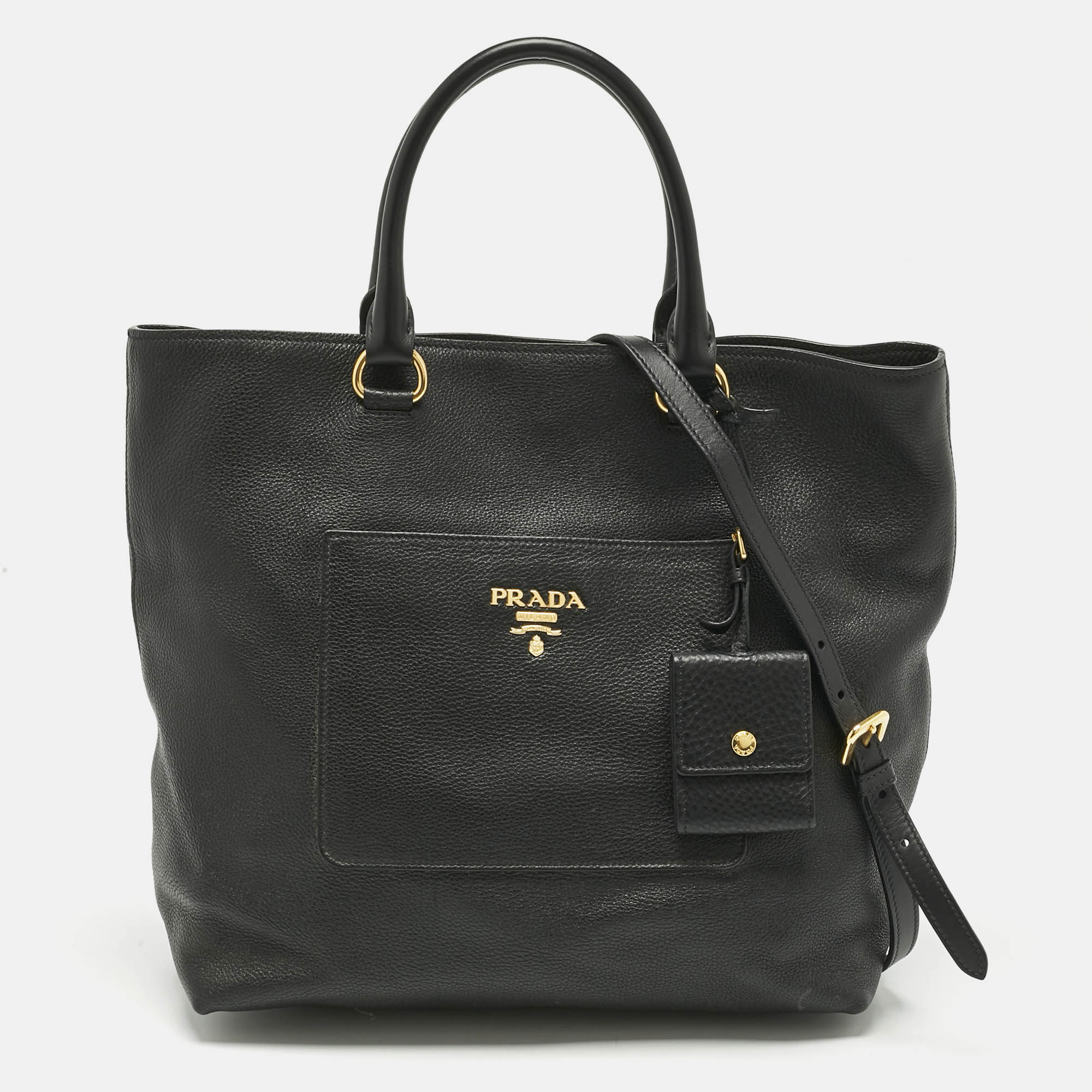 Pre-owned Prada Black Vitello Danio Leather Shopper Tote