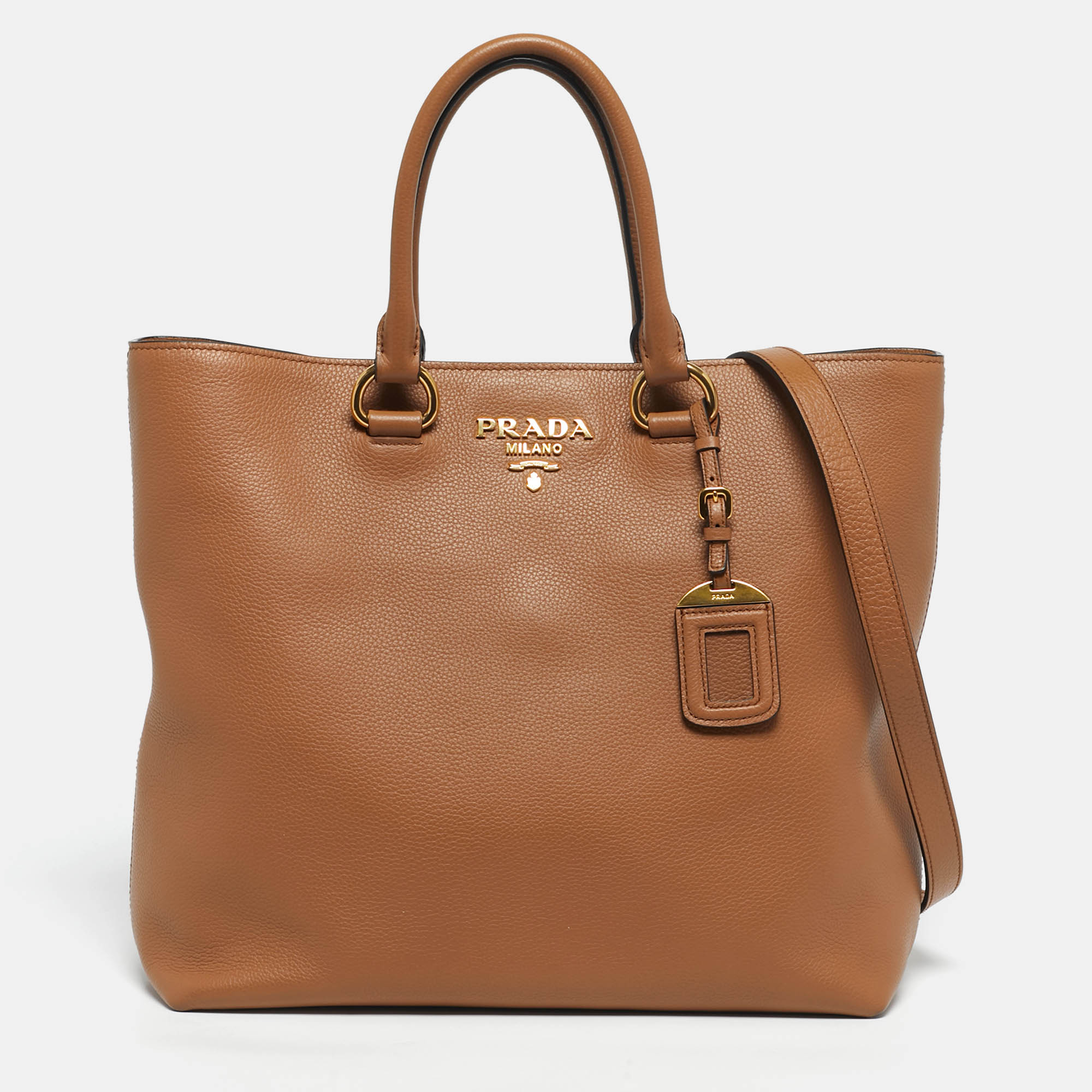 

Prada Brown Vitello Phoenix Leather Shopper Tote