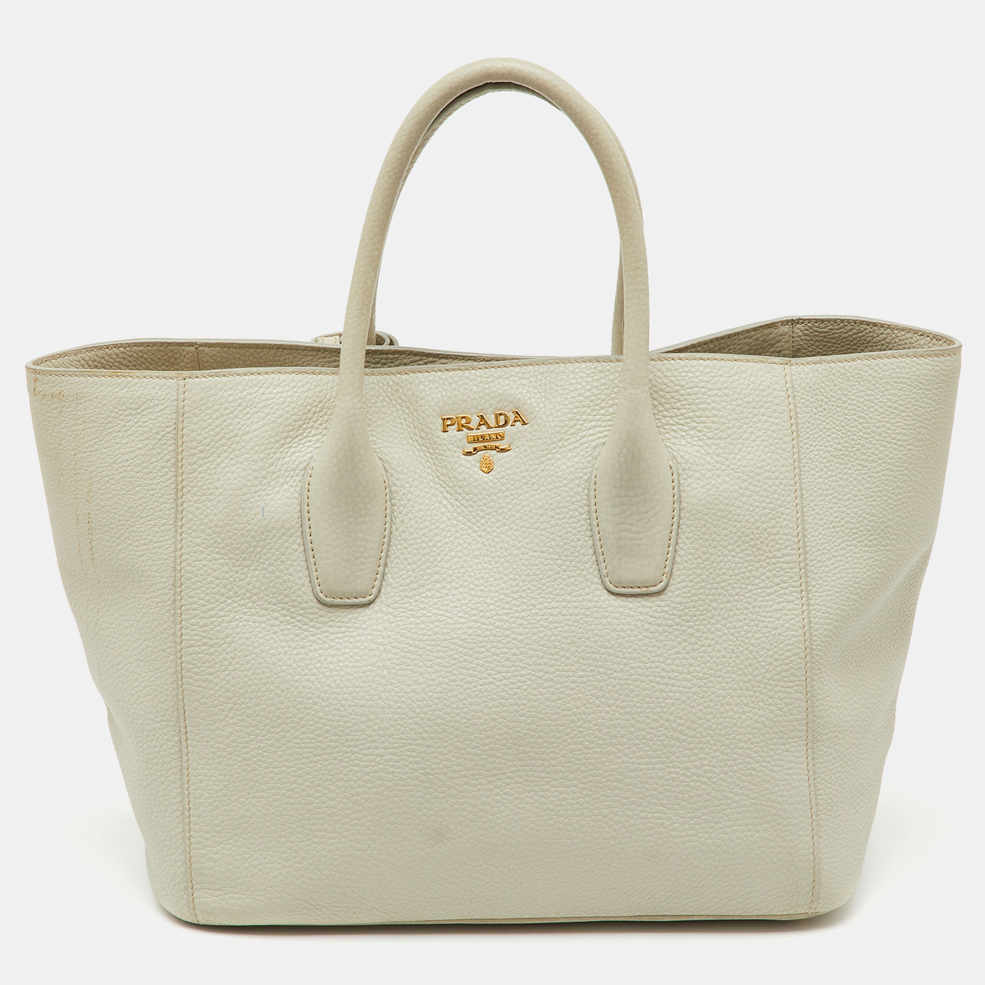 Pre-owned Prada Off White Vitello Daino Leather Tote