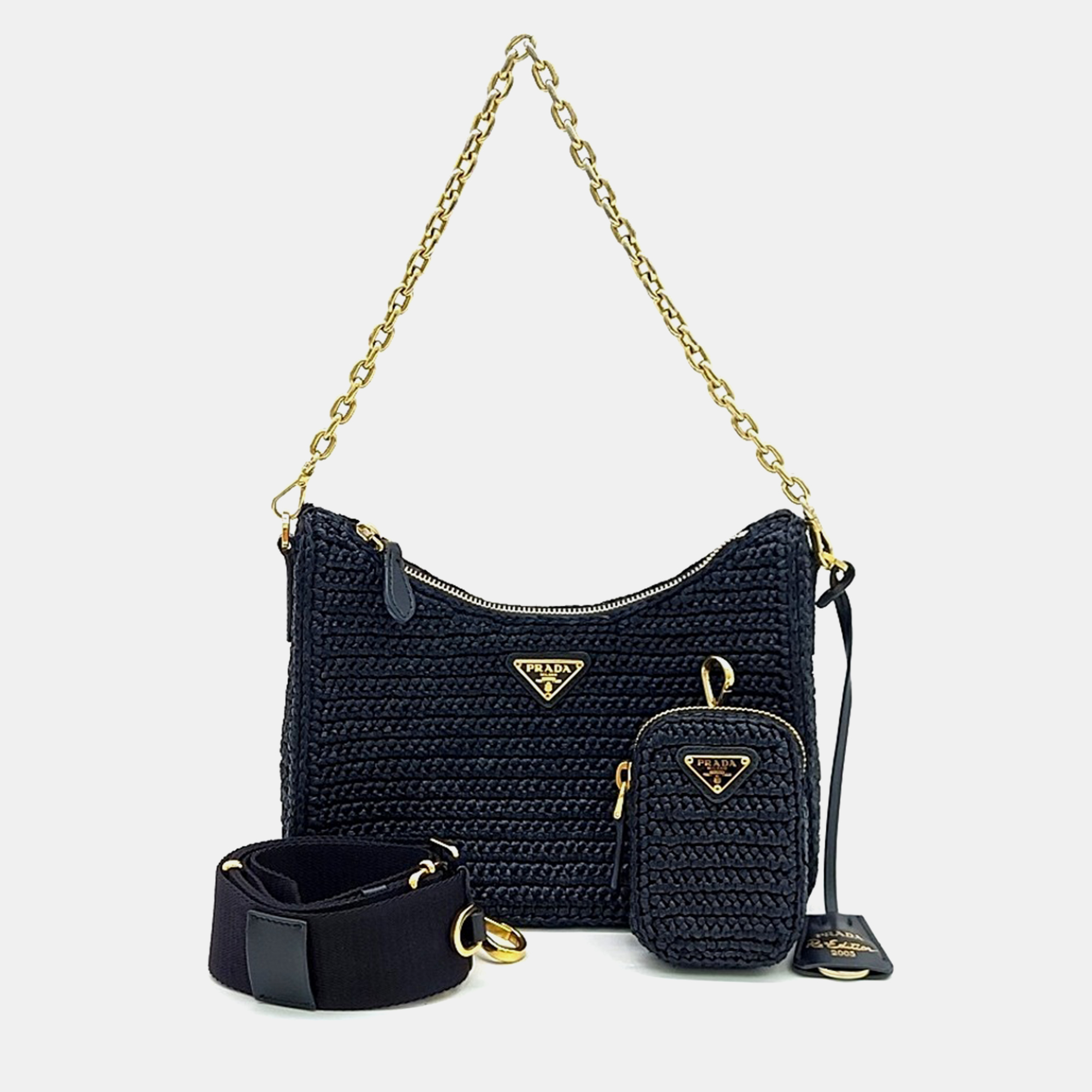

Prada Black Raffia Raffia Chain Strap Hobo Bag