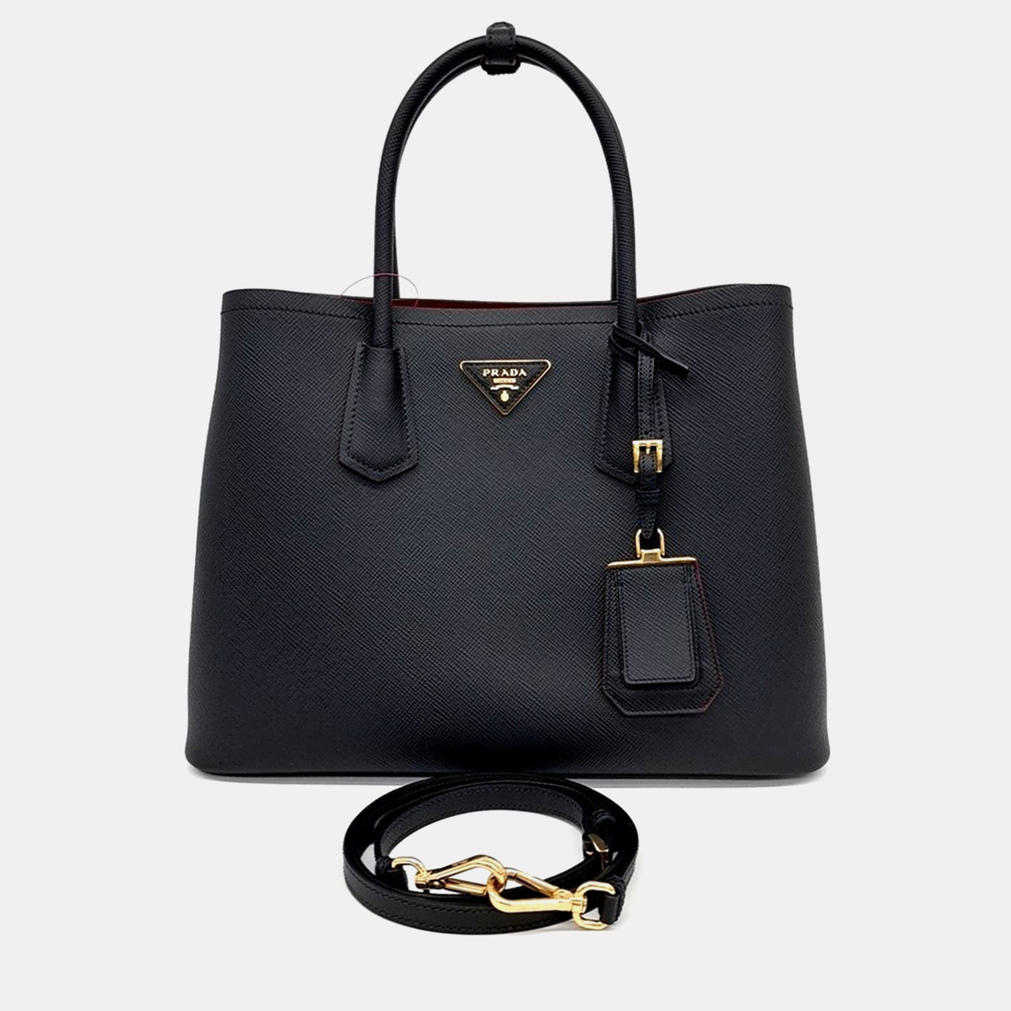 

Prada Black Leather Saffiano Double Tote and Shoulder Bag