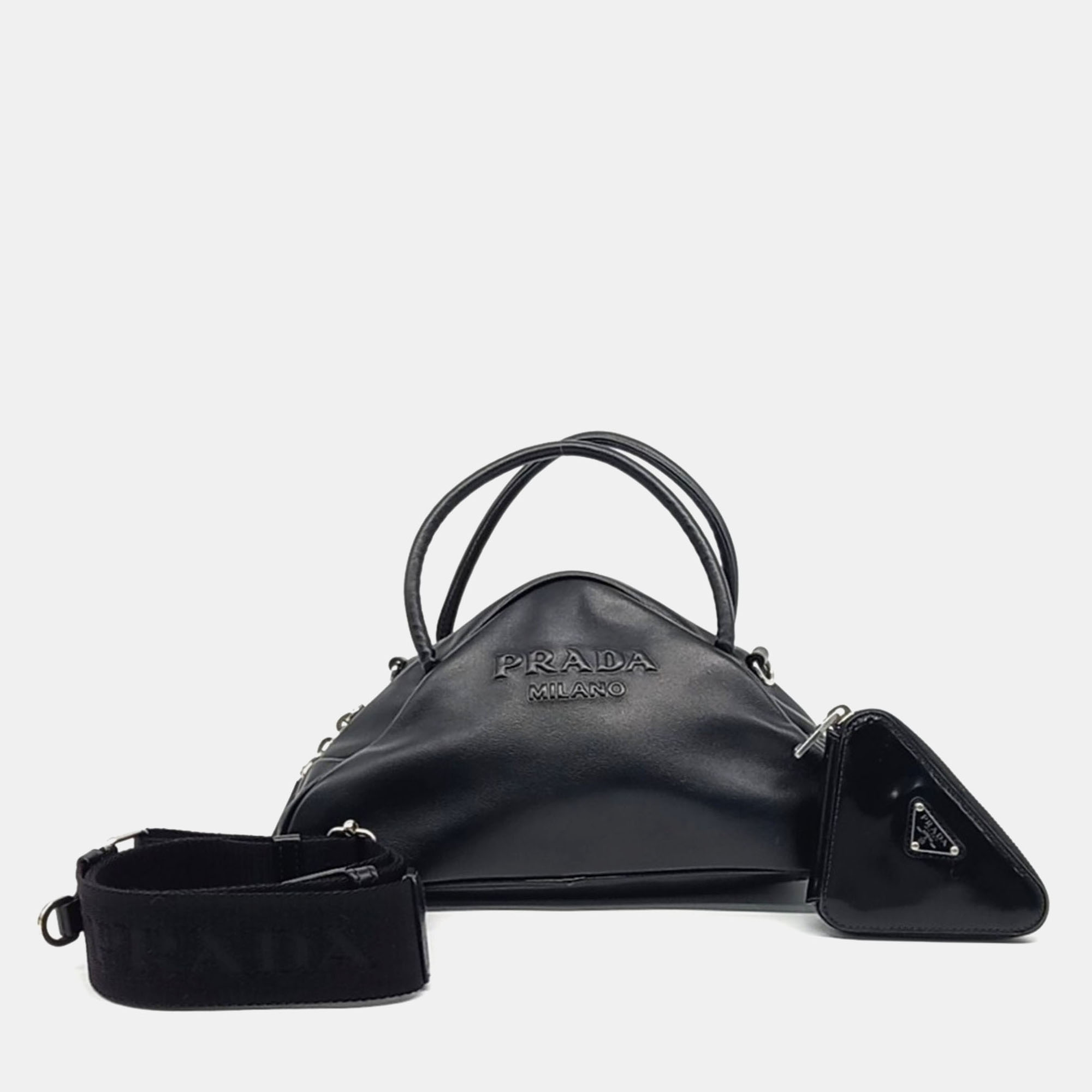 

Prada Black Leather Triangle Top Handle Bag