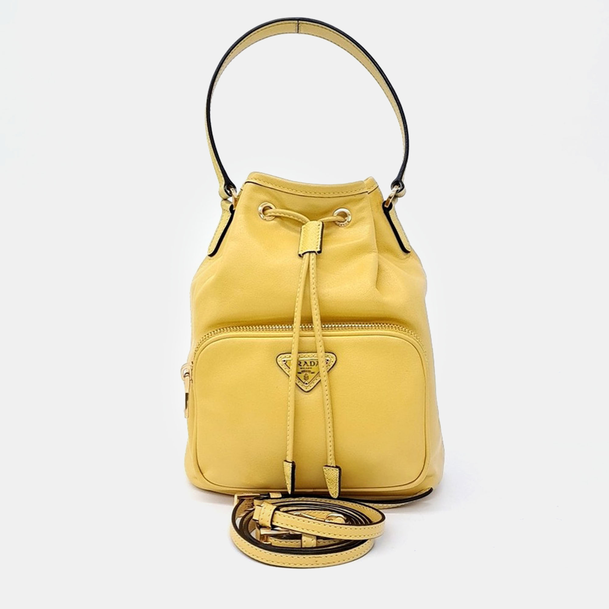 

Prada Yellow Leather Light Calf Bucket Tote and Crossbody Bag
