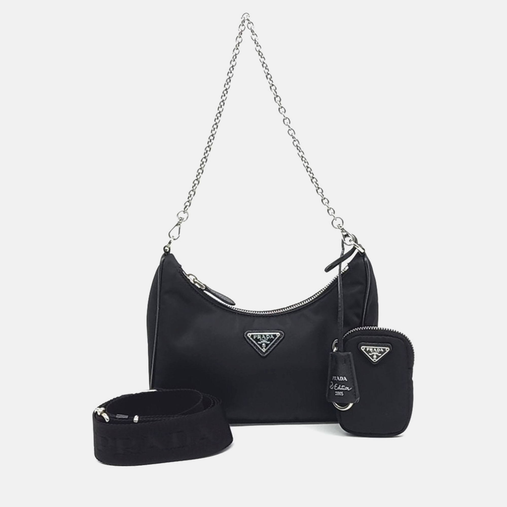 

Prada Black Nylon Tessuto Chain Strap Hobo Bag