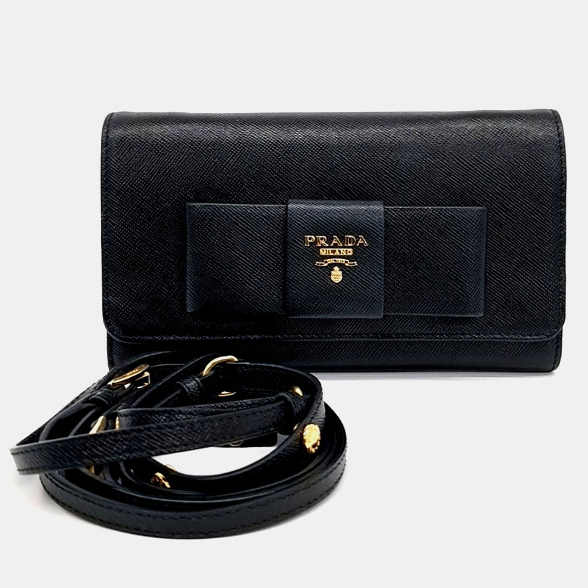 

Prada Black Leather Saffiano Ribbon Crossbody Bag