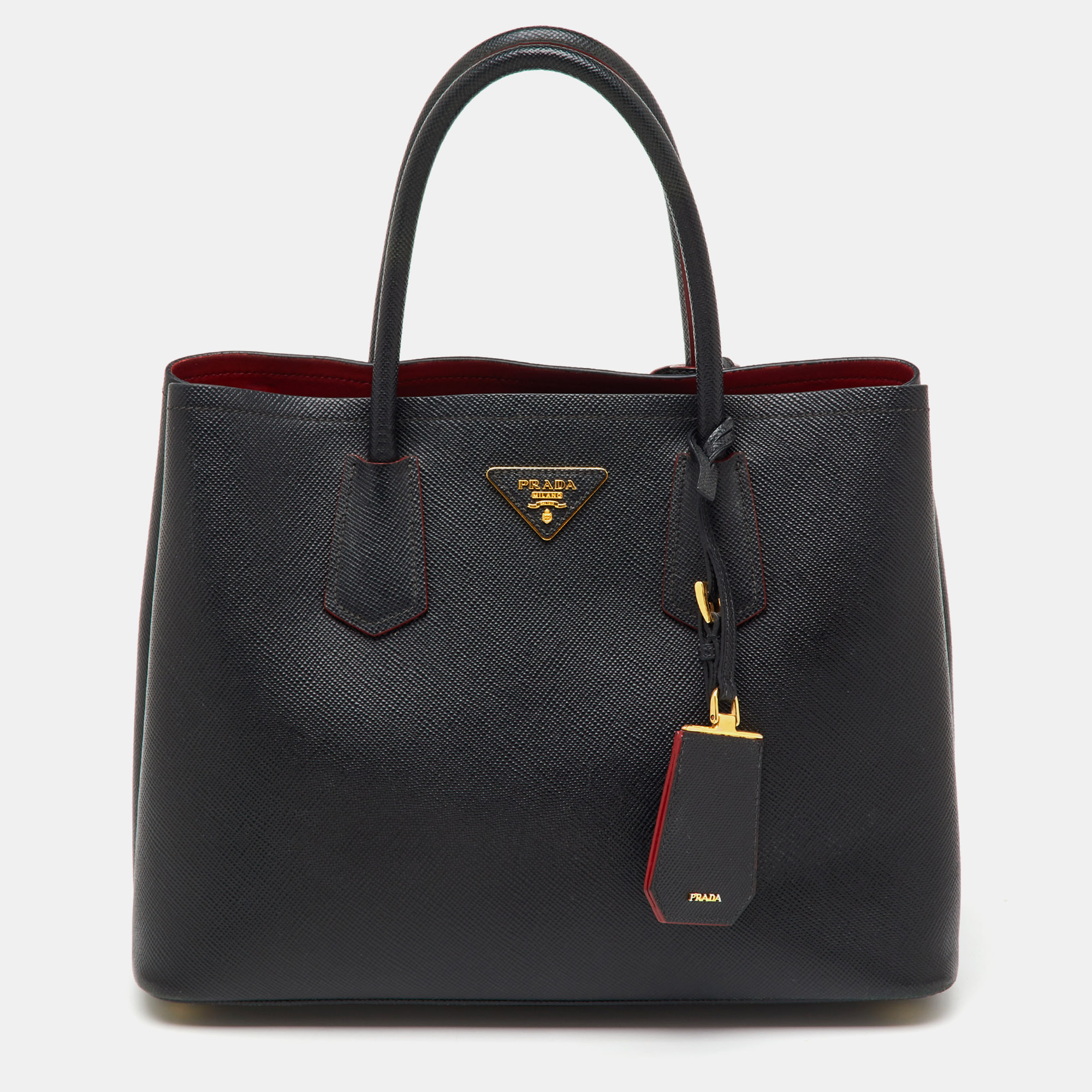 

Prada Black Leather  Double Handle Tote