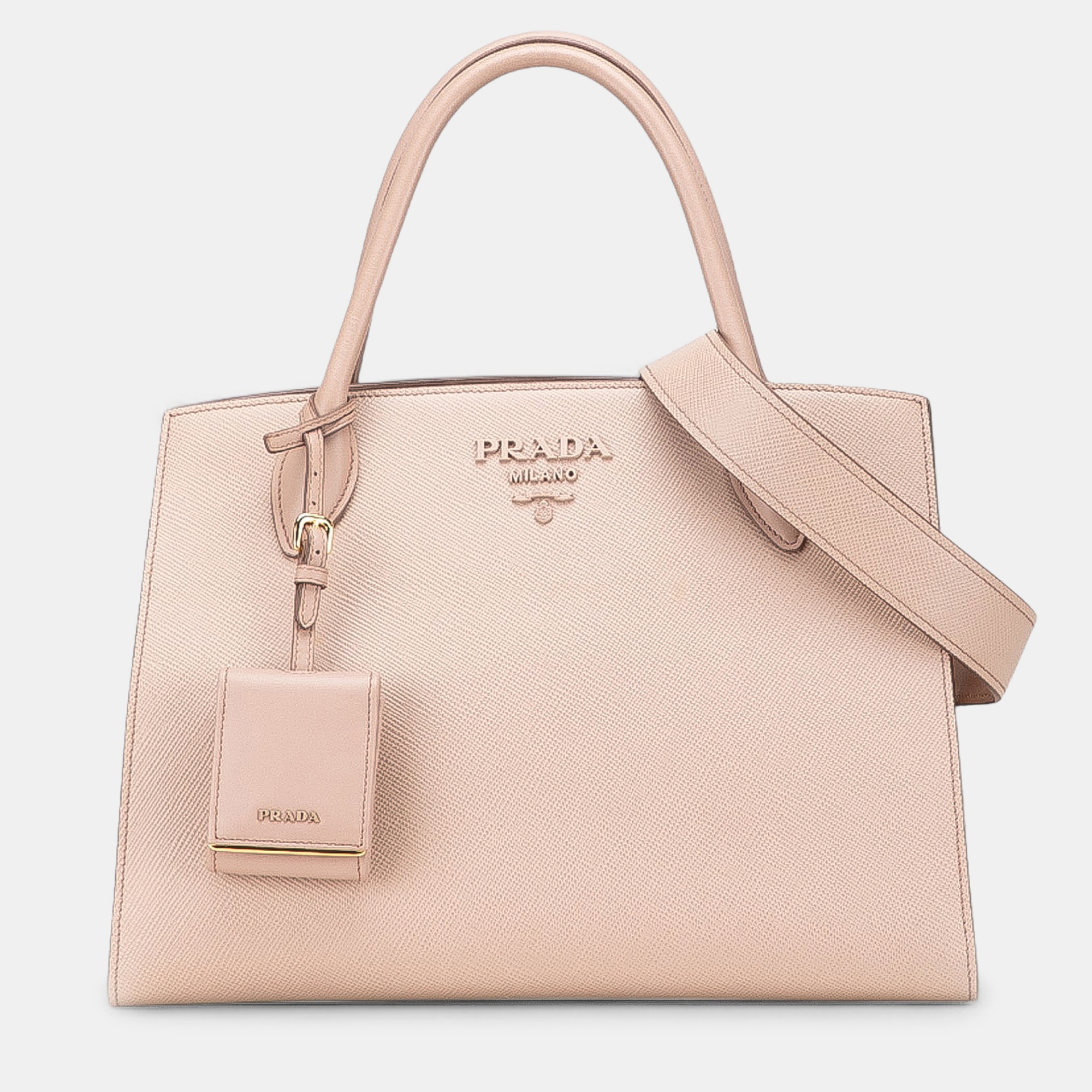 Pre-owned Prada Pink Medium Saffiano Cuir Monochrome Top Handle Tote