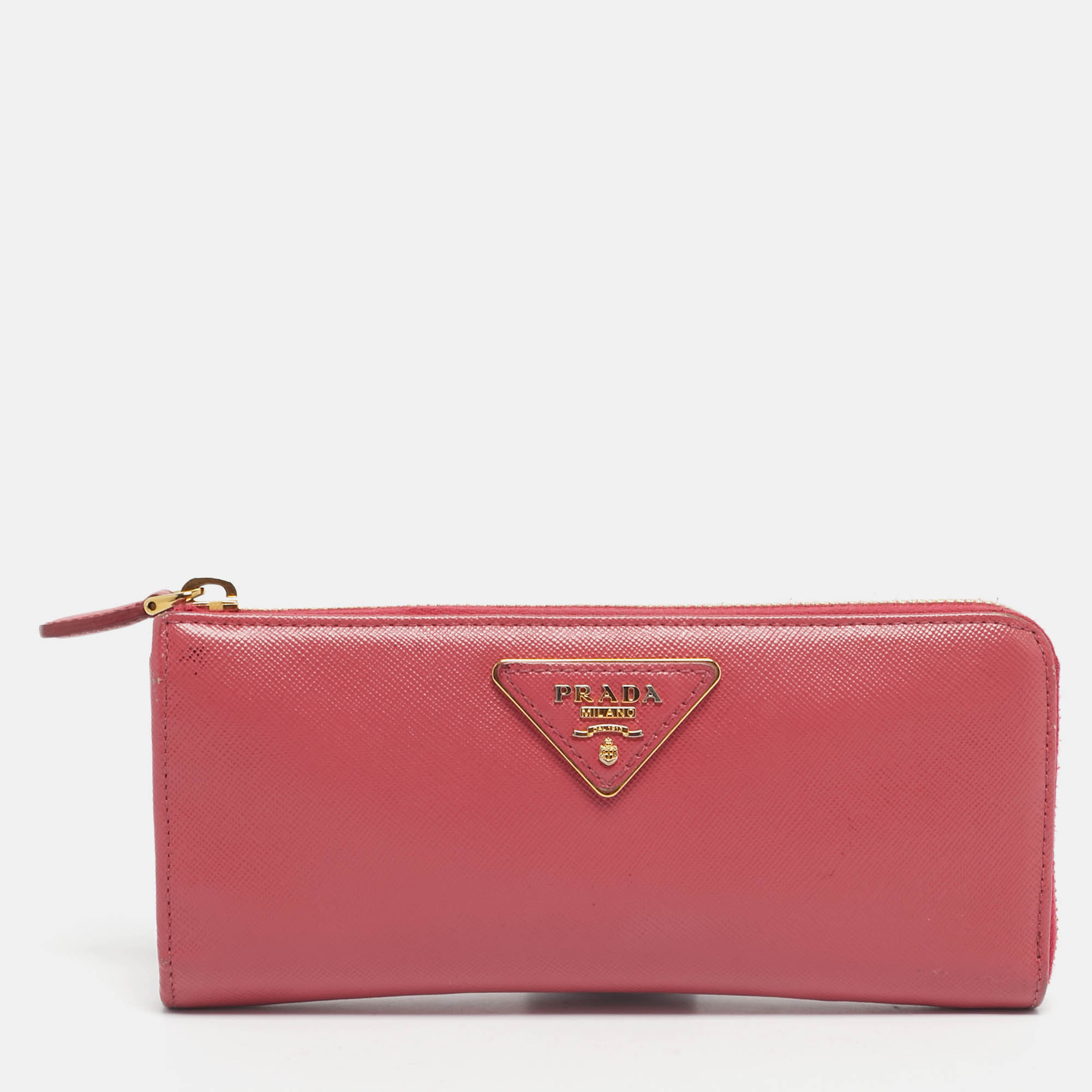 

Prada Pink Saffiano Metal Leather Zip Continental Wallet