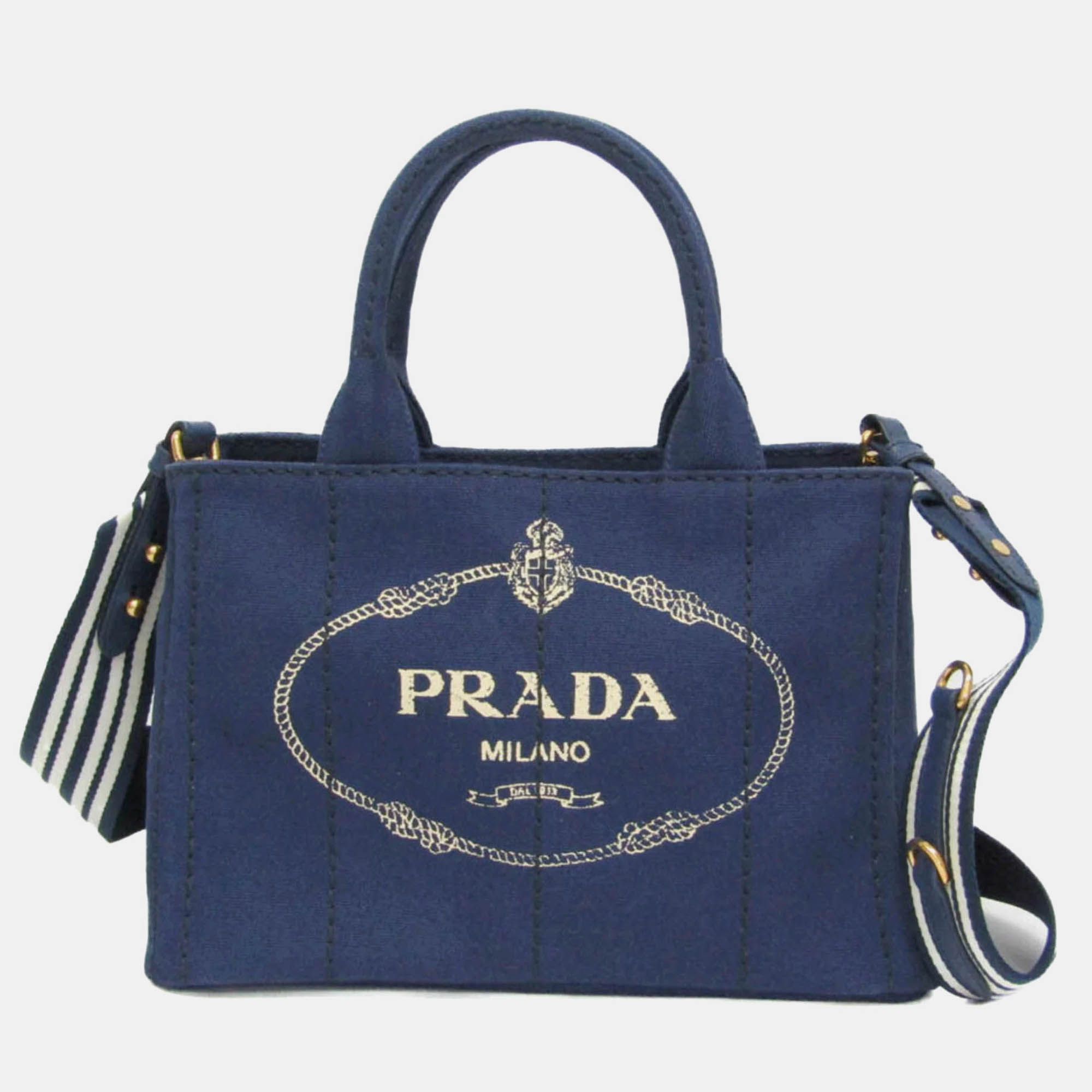 Pre-owned Prada Canapa S Size Canvas Tote Bag Blue