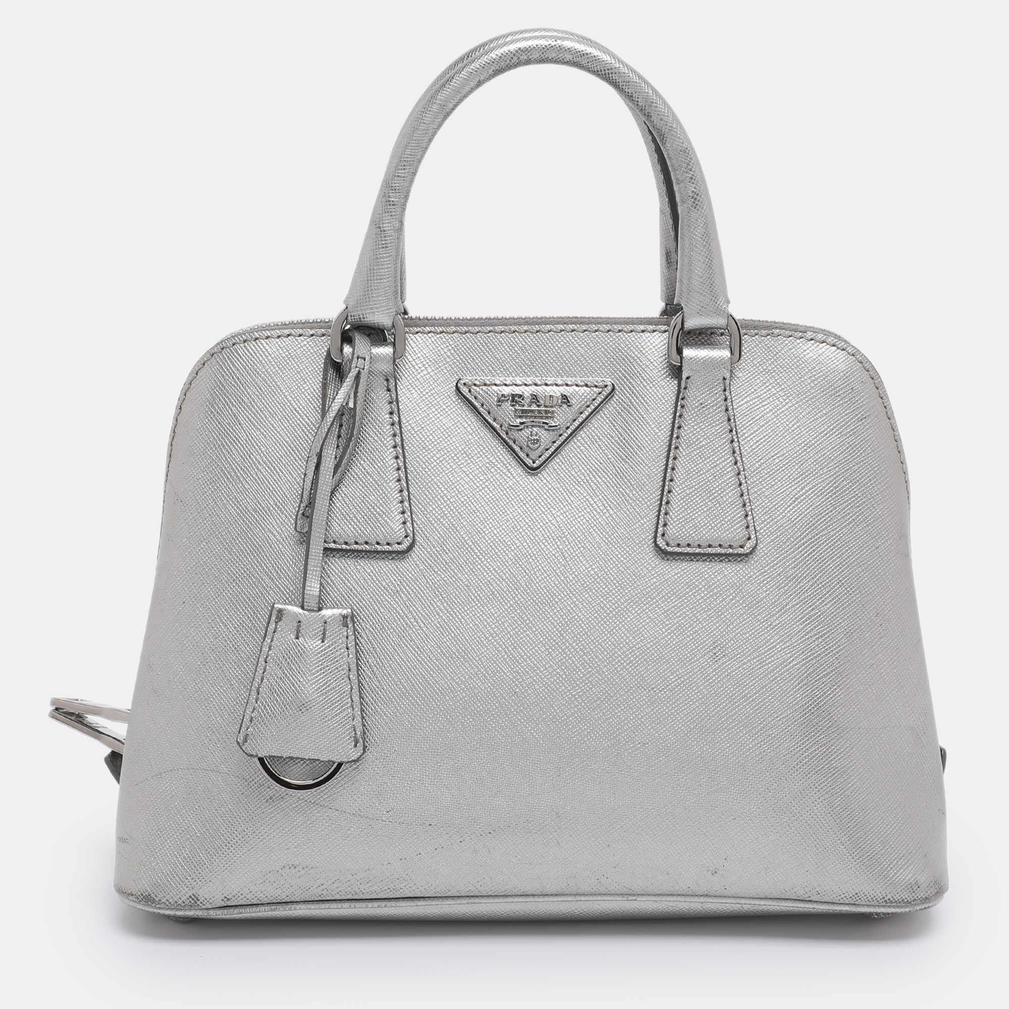 

Prada Silver Saffiano Lux Leather  Promenade Satchel