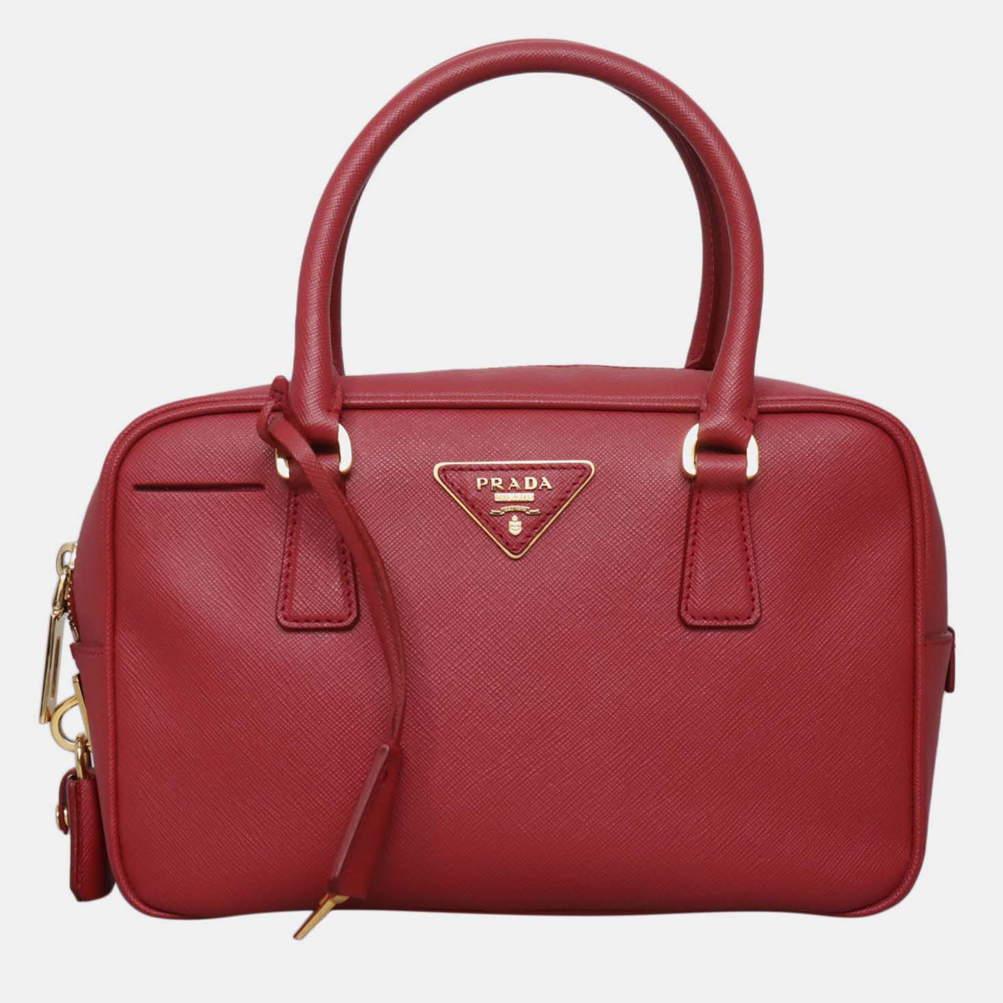 

Prada Saffiano Lux Bauletto Bag, Red
