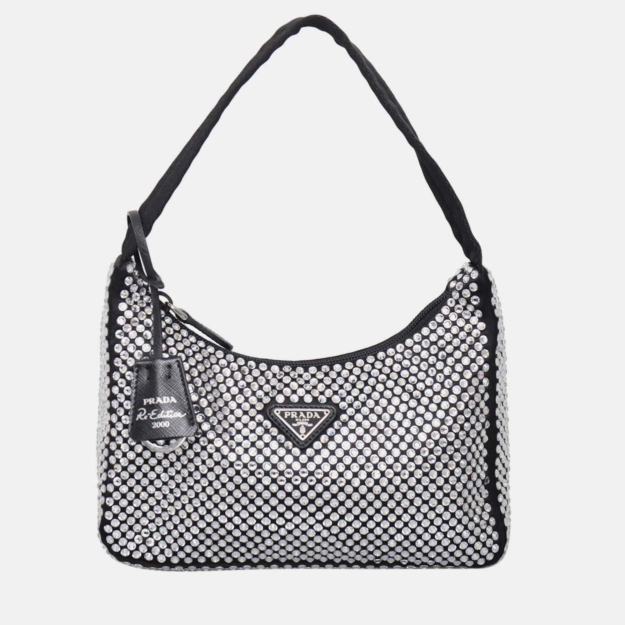 

Prada Re-Edition 2000 Satin Mini Crystal Bag, Black