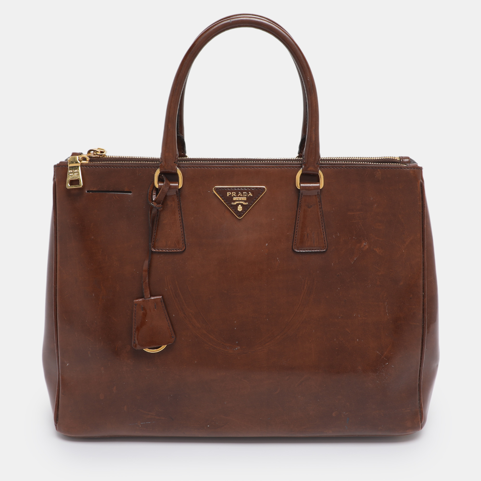 

Prada Brown Brushed Smoke Patent Leather  Galleria Tote