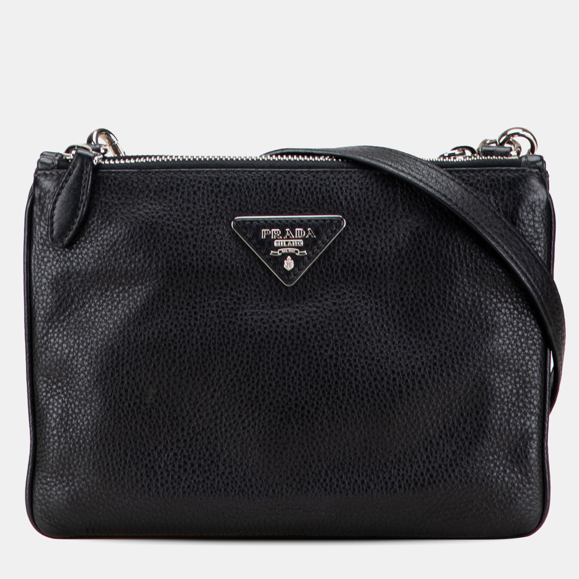 Pre-owned Prada Black Vitello Phenix Double Zip Crossbody