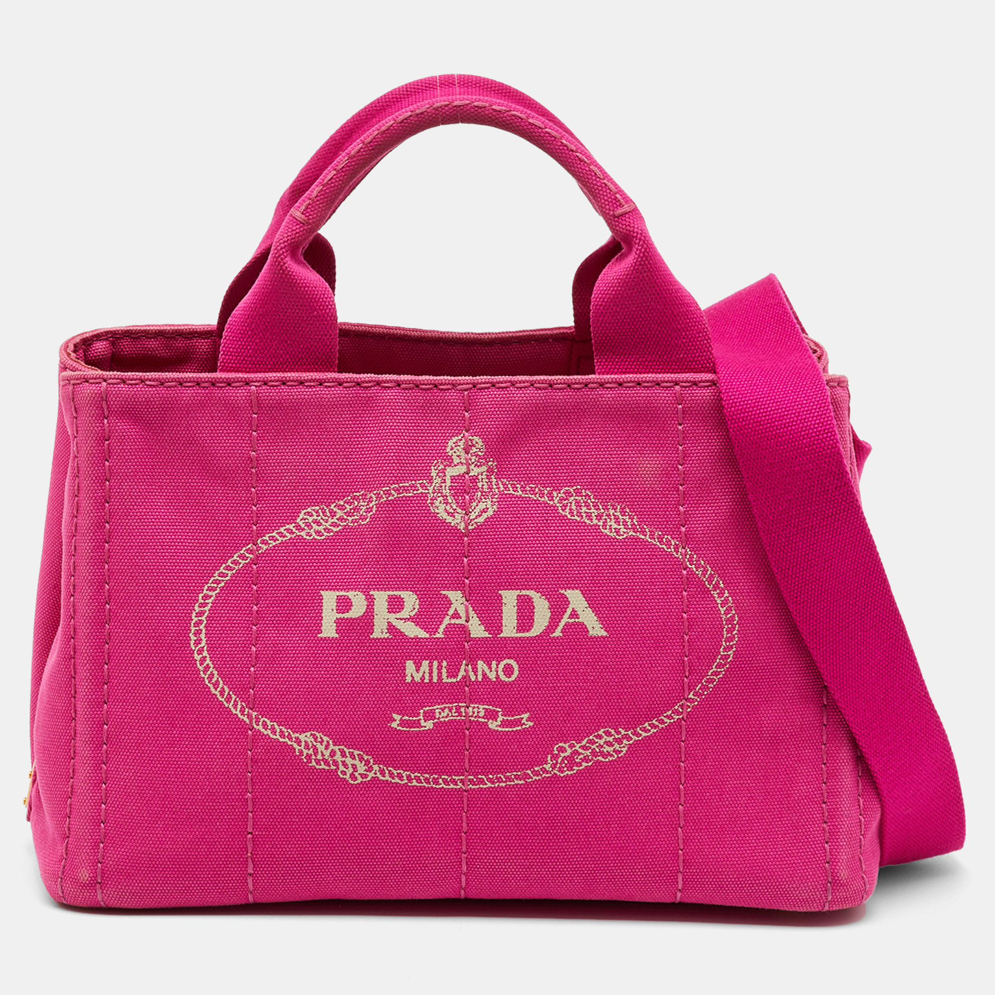 Pre-owned Prada Pink Canvas Small Canapa Logo Tote