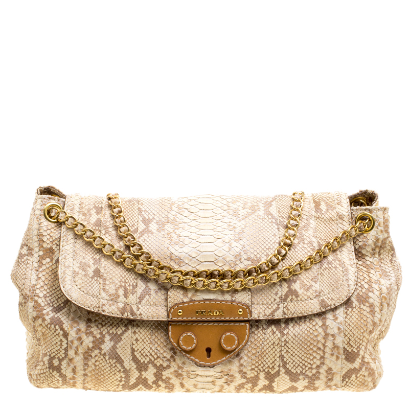 Prada Beige/Brown Python Delave Shoulder Bag Prada | The Luxury Closet