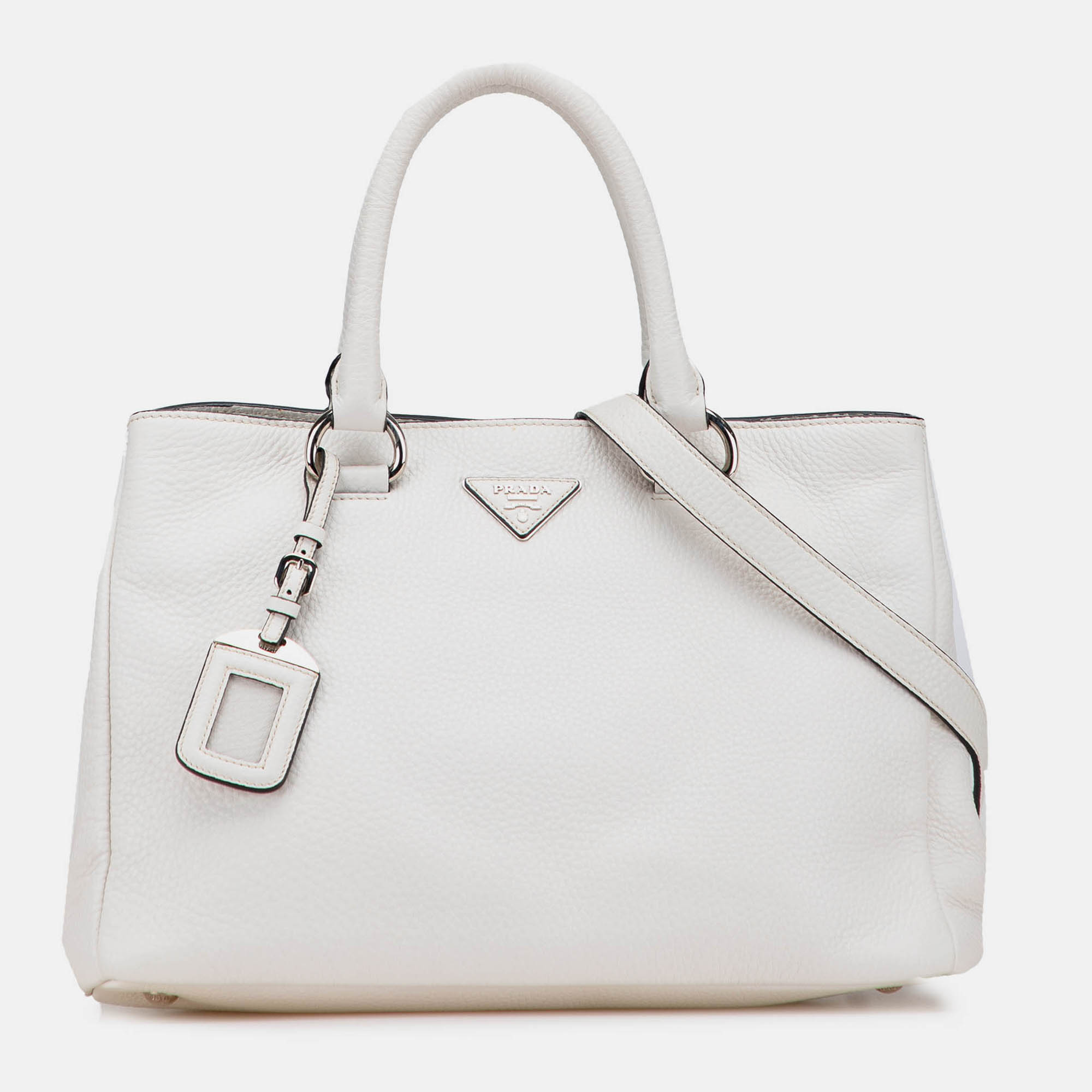 

Prada White Vitello Daino Open Convertible Tote