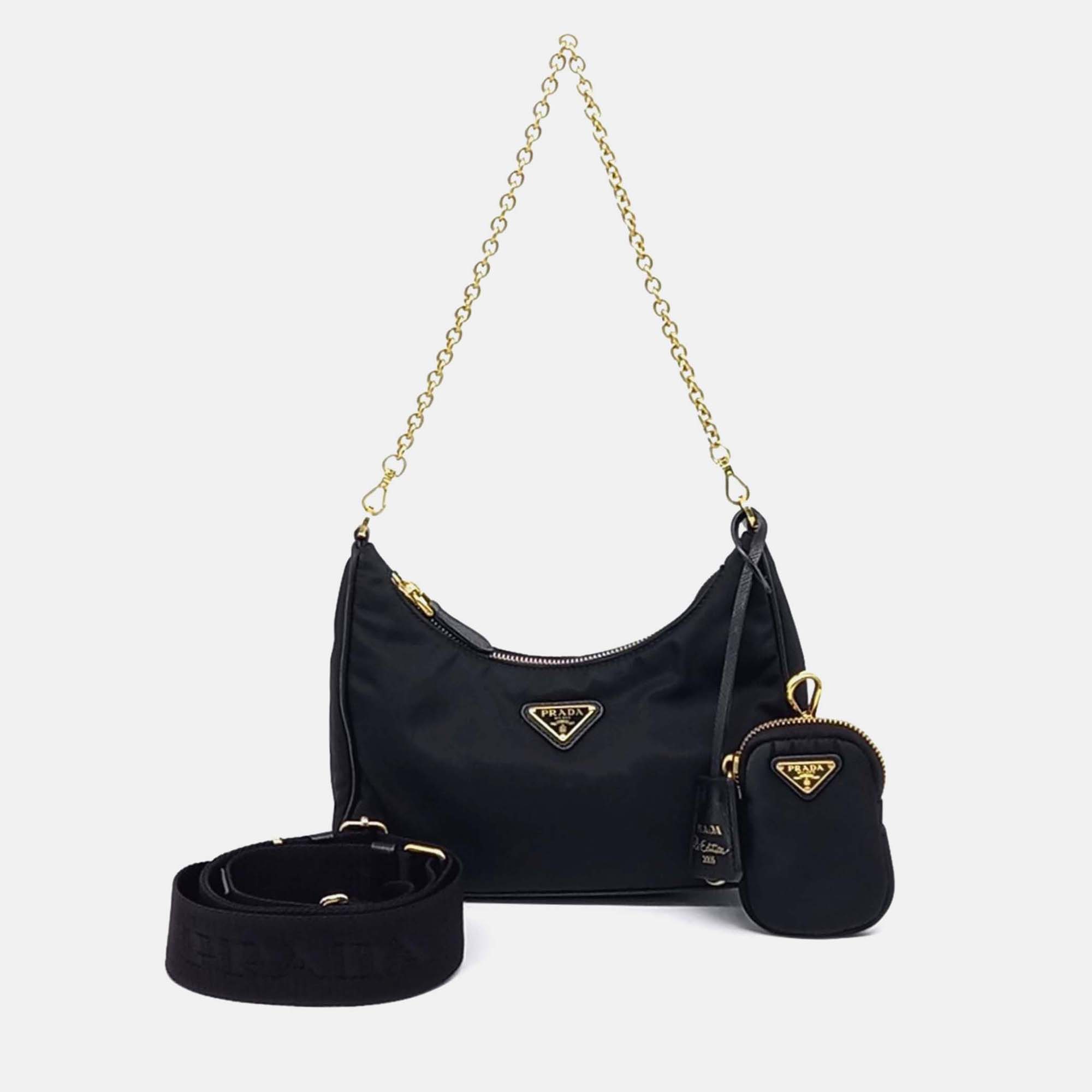 

Prada Re-Nylon Tessuto Chain Crossbody Bag, Black