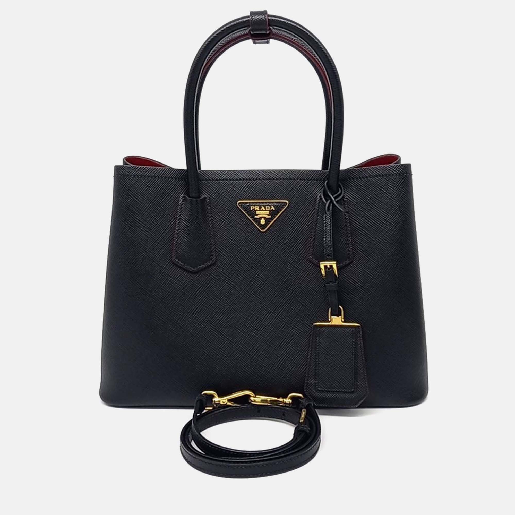 

Prada Saffiano Double Tote and Shoulder Bag, Black