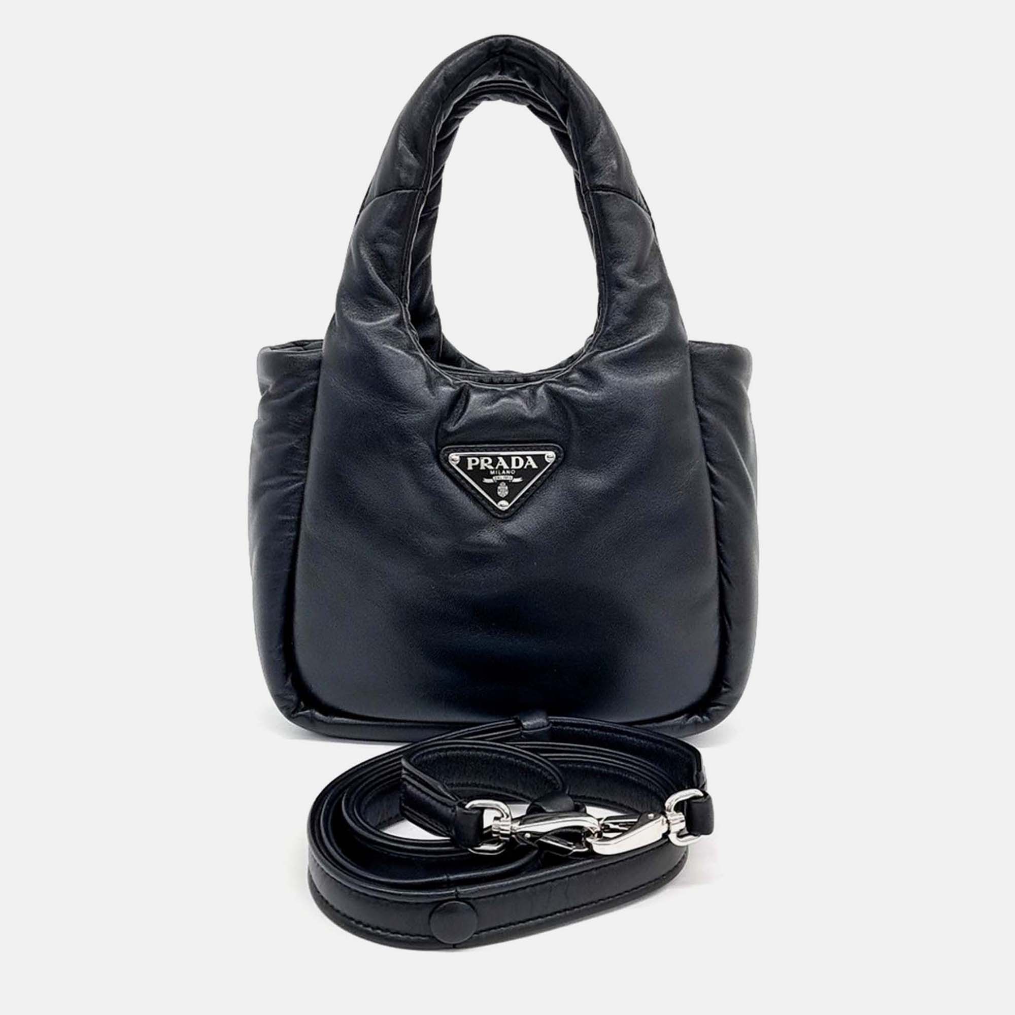 

Prada Black Leather Padded Soft Napa Tote Bag Small