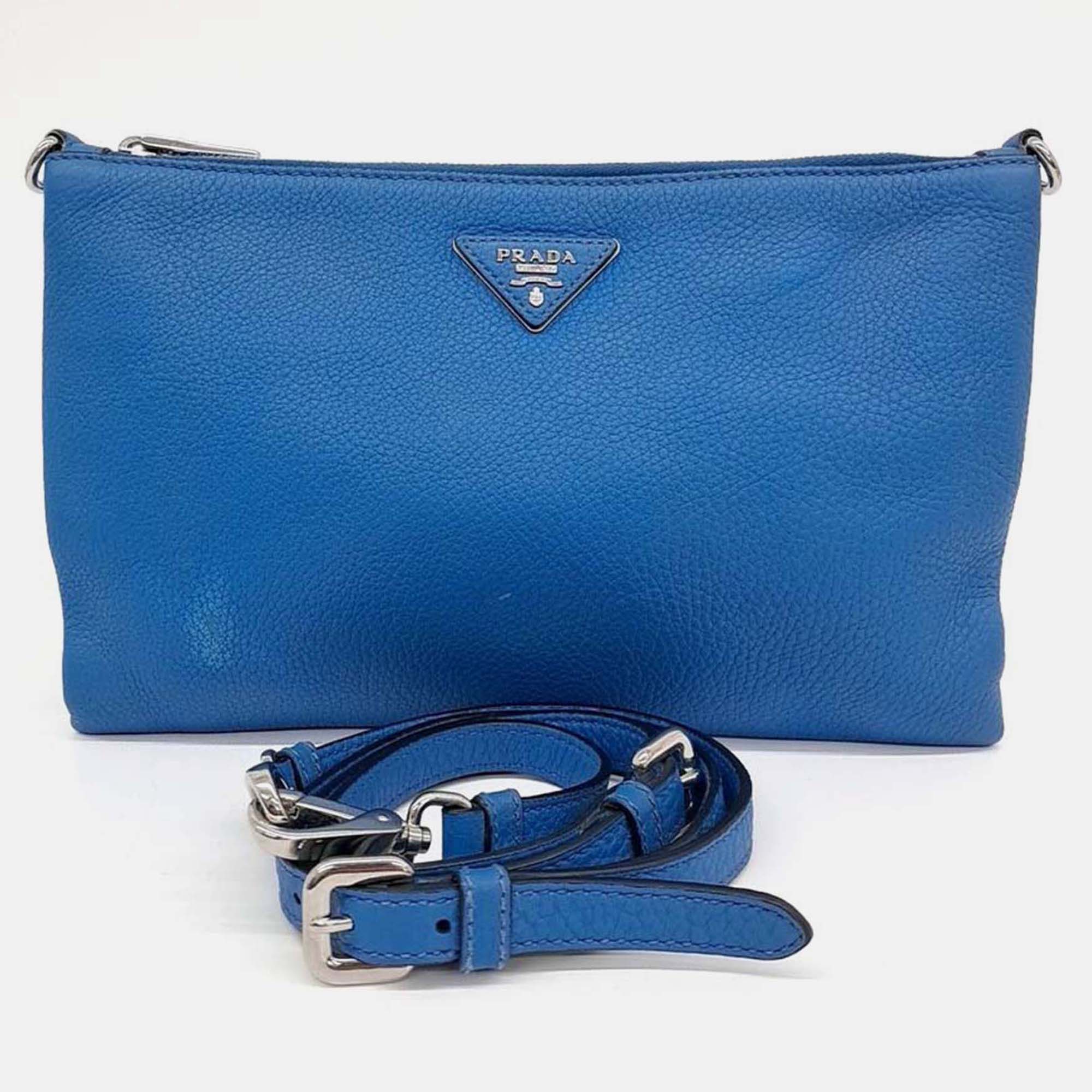 

Prada Blue Leather Dino Clutch and Crossbody Bag